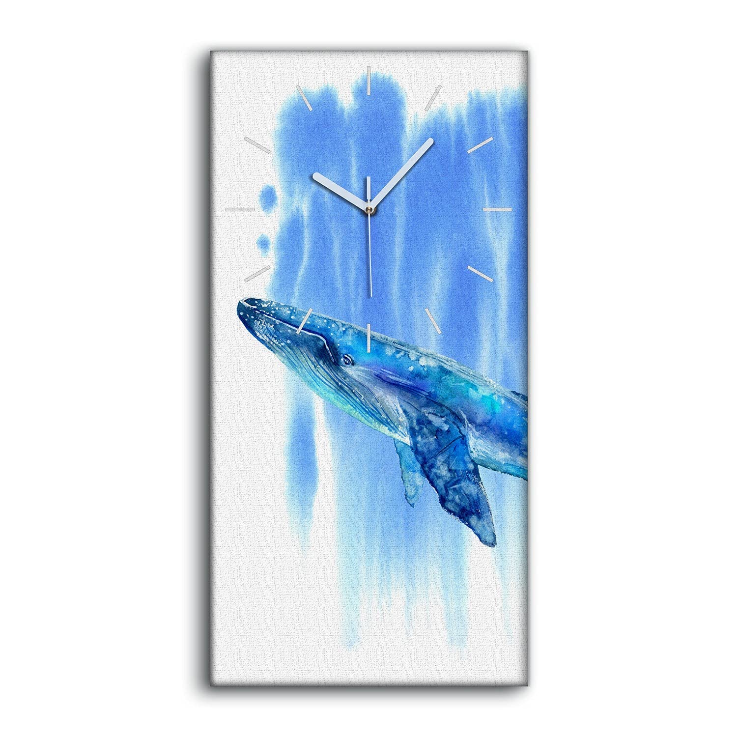 Horloge sur Toile Silencieuse pour Chambre sans Tic-Tac Motif Baleine Bleue 30x60cm