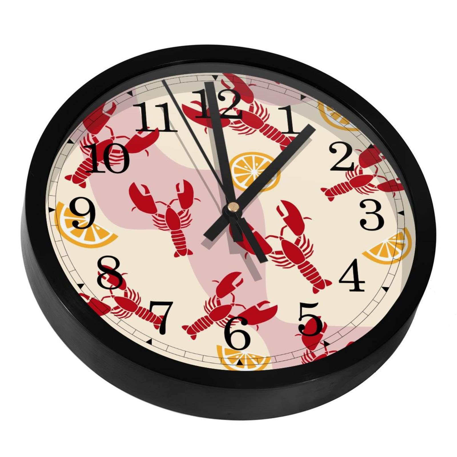 Horloge murale pastel homard avec citron, pendule à piles rose