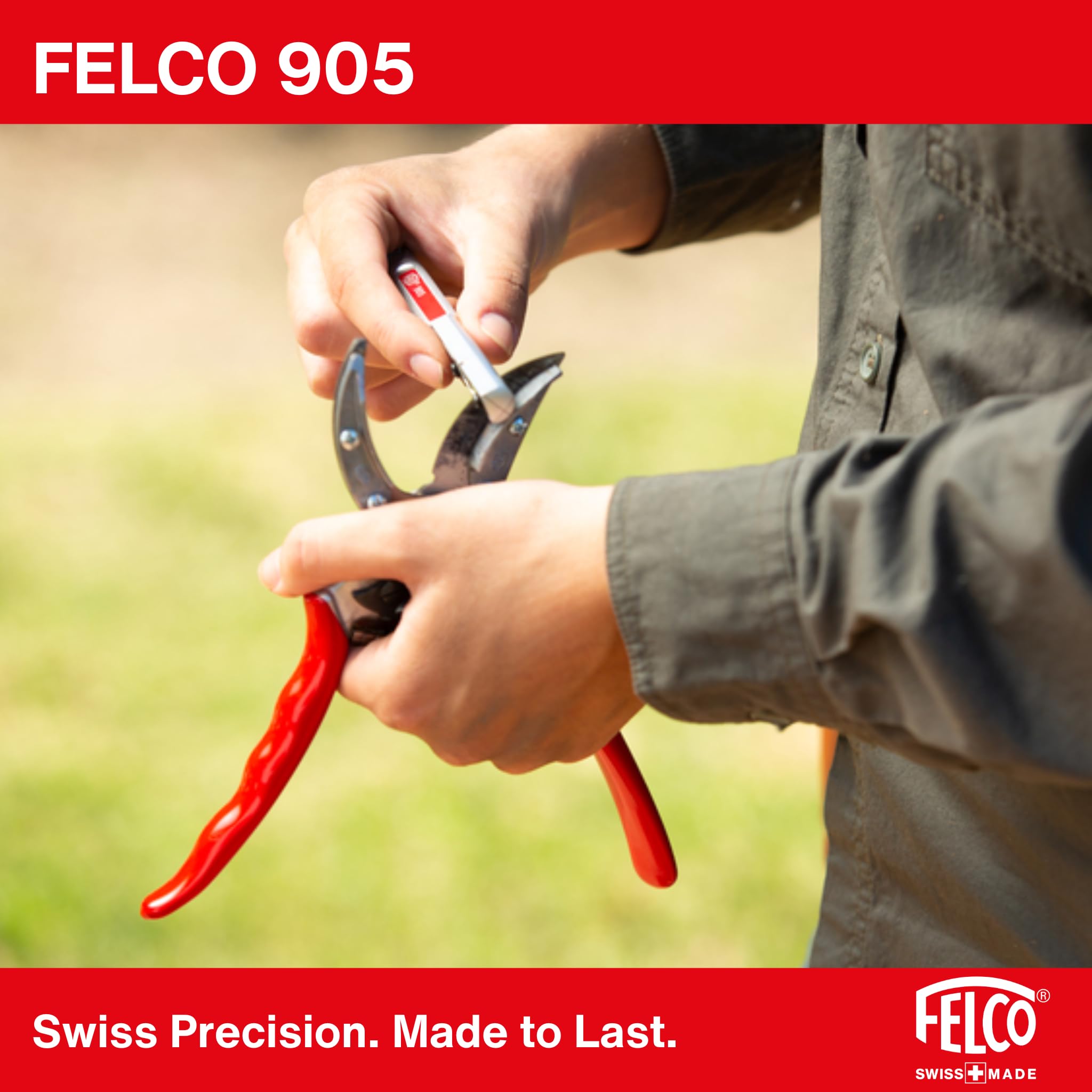 FELCO 2-teilig: Bypass-Gartenschere FELCO 6 + Schärfer 905, Rechtshänder, Mittelgroße Hand, 20mm, Multifunktionales Klingenpflegewerkzeug