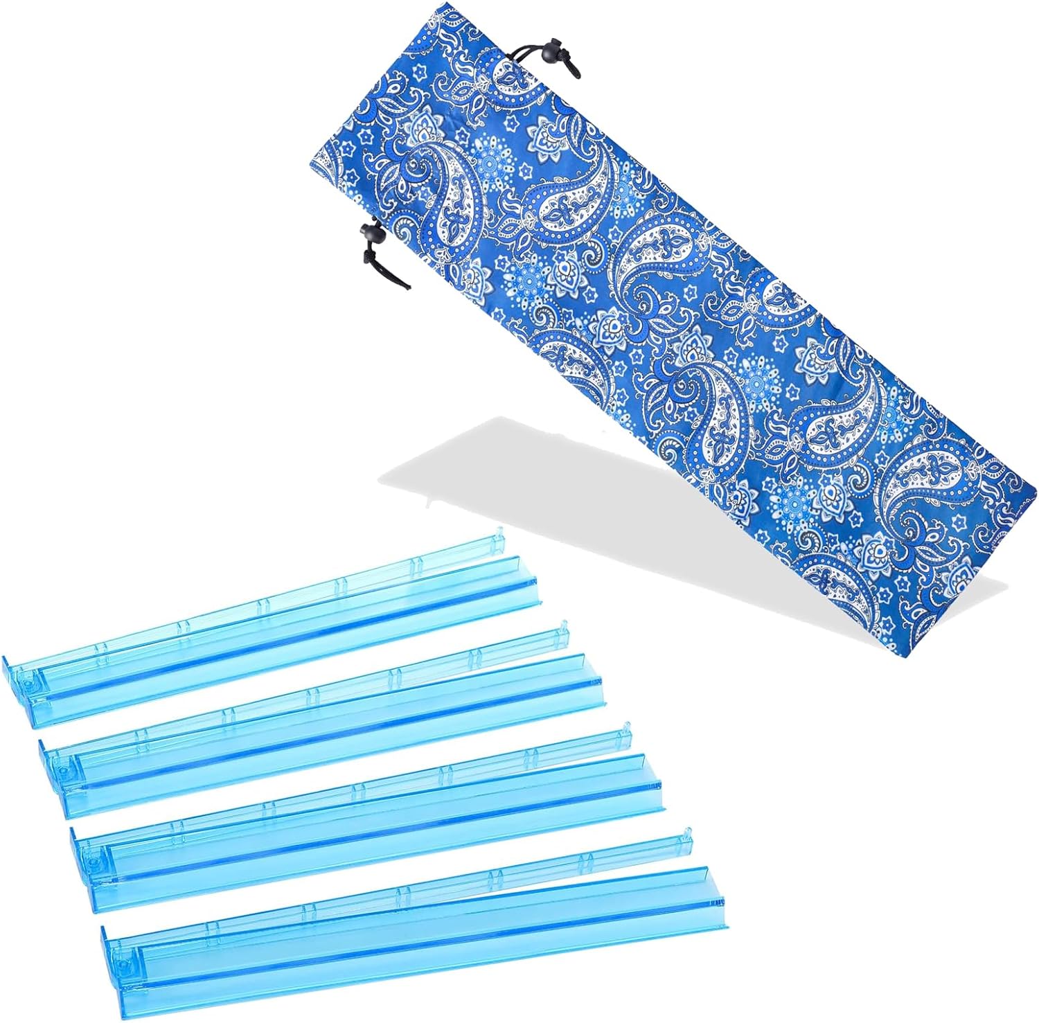 Mah Jongg All-in-One Tile Rack & Pusher, Clear Acrylic Mahjong Rack and Pusher Combo, American Majiang Tile Racks, Set of 4, Blue,Protective Sleeve for Mahjong Racks/Pushers,Blue Mahjong Pusher Bag