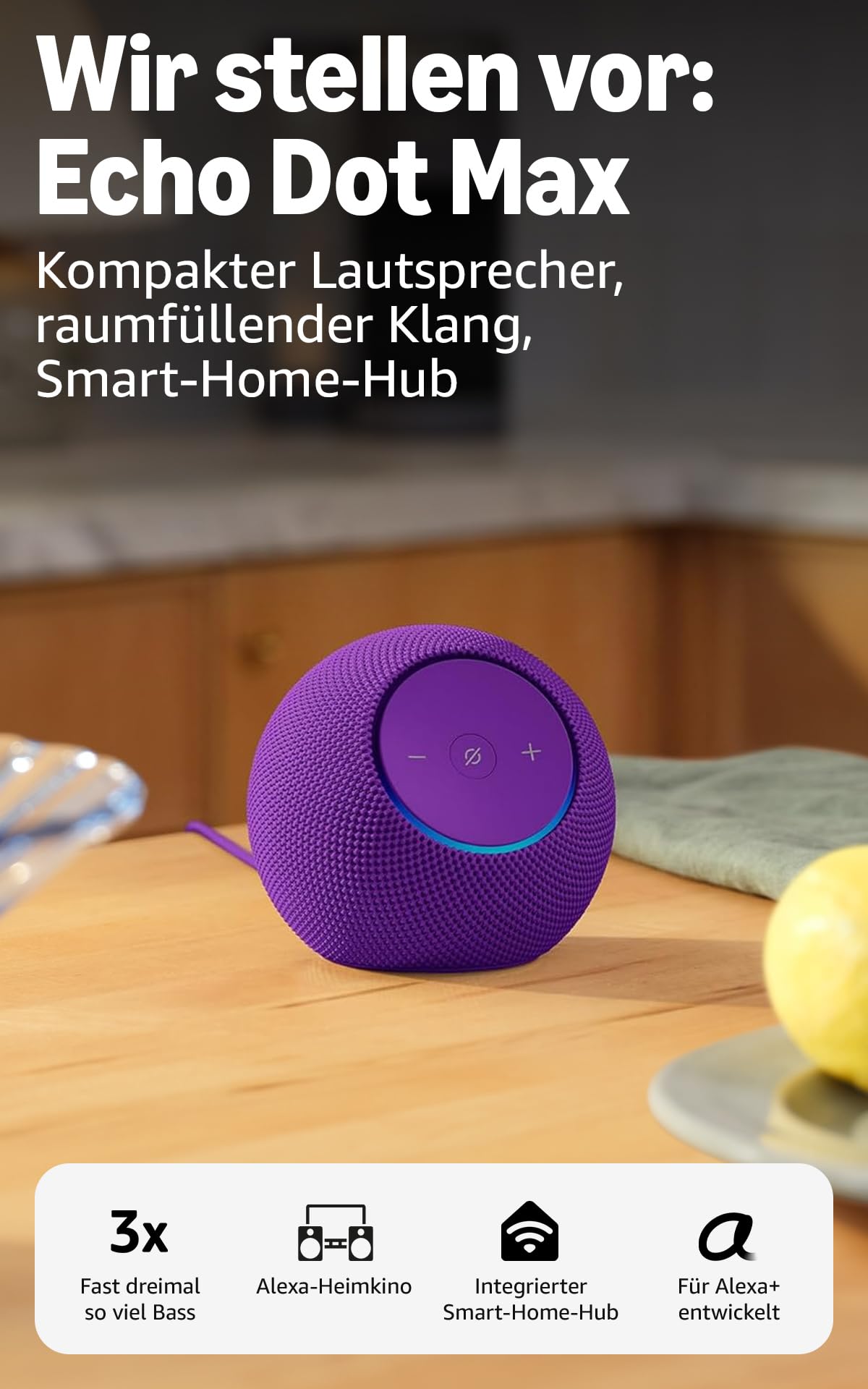 Amazon Echo Dot Max (neueste Generation), Lautsprecher mit raumfüllendem Klang und integriertem Smart-Home-Hub, Amethyst… – Ansicht 2