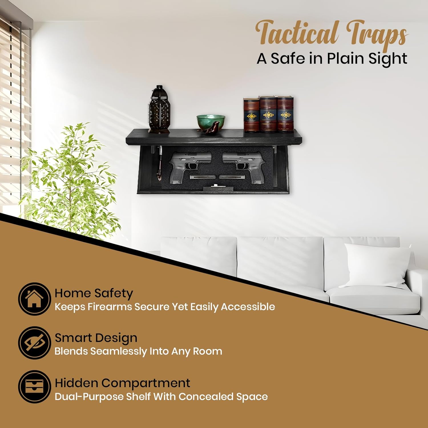 Tactical Traps Patriot 35S Compact Gun Shelf with Trap Door | Compact Firearm Storage with RFID Lock | Easy Installation | Secure & Safe Compartment | 22 ½ ” X 10 ¼” X 4” - Ebony