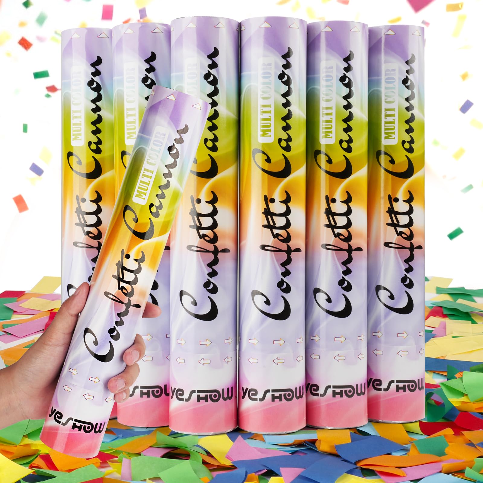 Confetti Cannon Party Poppers Biodegradable Shooters, (6 Pack) YESHOW Multicolor Confetti Blaster for Birthday Graduation Wedding Christmas New Year’s Eve