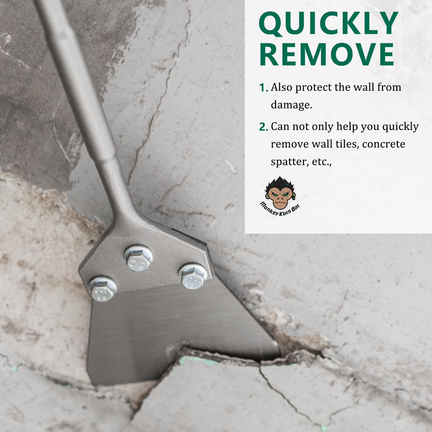 Monkey King Bar SDS Plus, raschietto per pavimenti, 435 x 130 mm, extra temprato, per rimuovere adesivi per pavimenti in calcestruzzo, piastrelle, funziona con martello SDS Plus.