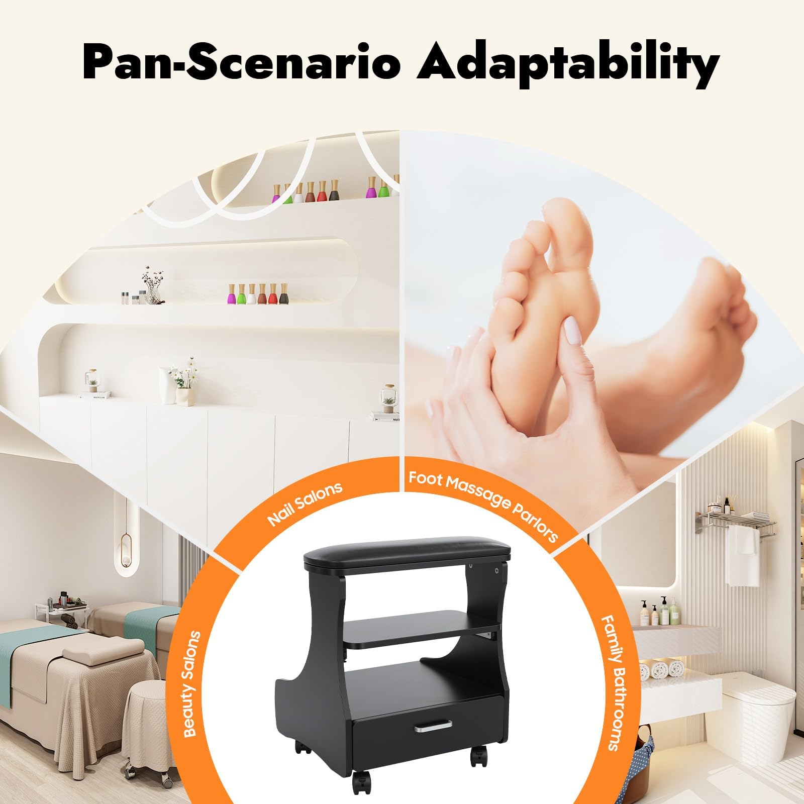 Poggiapiedi per pedicure, poggiapiedi per manicure con 4 freni, ruote pedicure, poggiapiedi per pedicure, massaggio ai piedi, cura delle unghie dei piedi