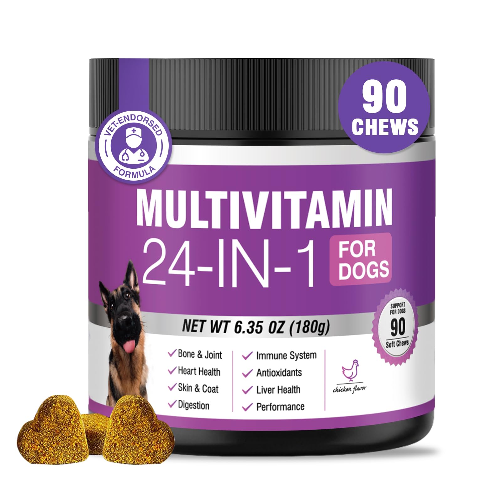 24-in-1 Dog Vitamins and Supplements 200 Ct Dogs Multivitamin Chewable Contain Chondroitin Probiotics Omega-3 Glucosamine for Dogs Skin Coat Heart Joint Gut Liver Brain Eyes Immune Support - Chicken — Amazon image 11