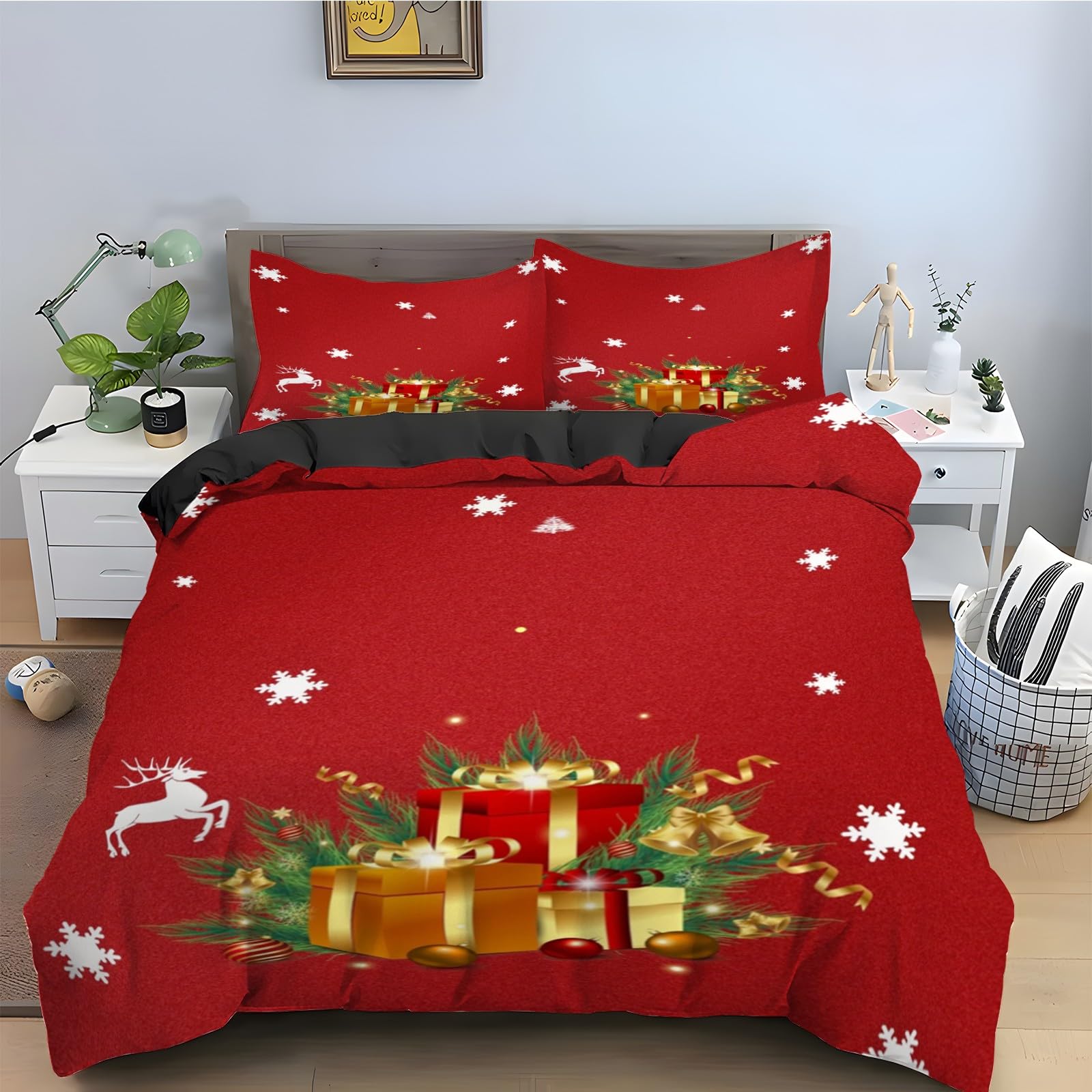 Cadeau de Noël Housse de Couette 160x200 Ambiance Fêtes Nouvel An