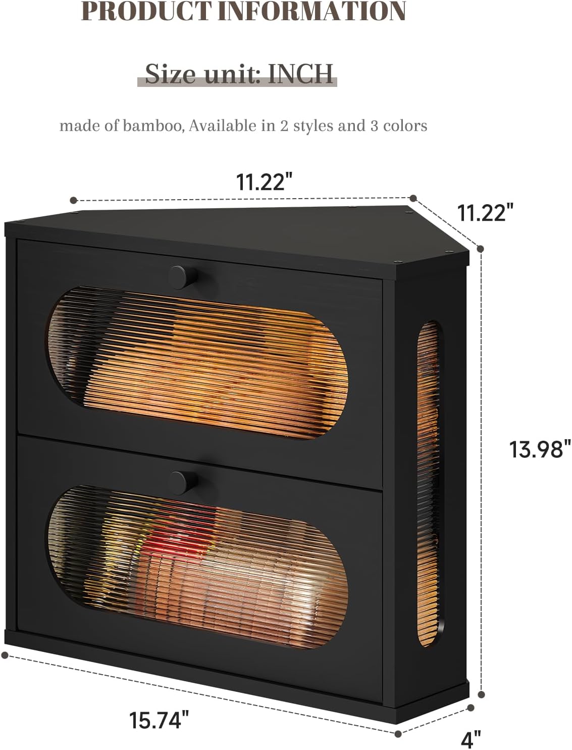STDDRE Corner Bread Box for Kitchen Countertop Bmaboo Double Layer Bread Boxes Capacity Farmhouse Bread Box, Corner Countertop Storage (Black)