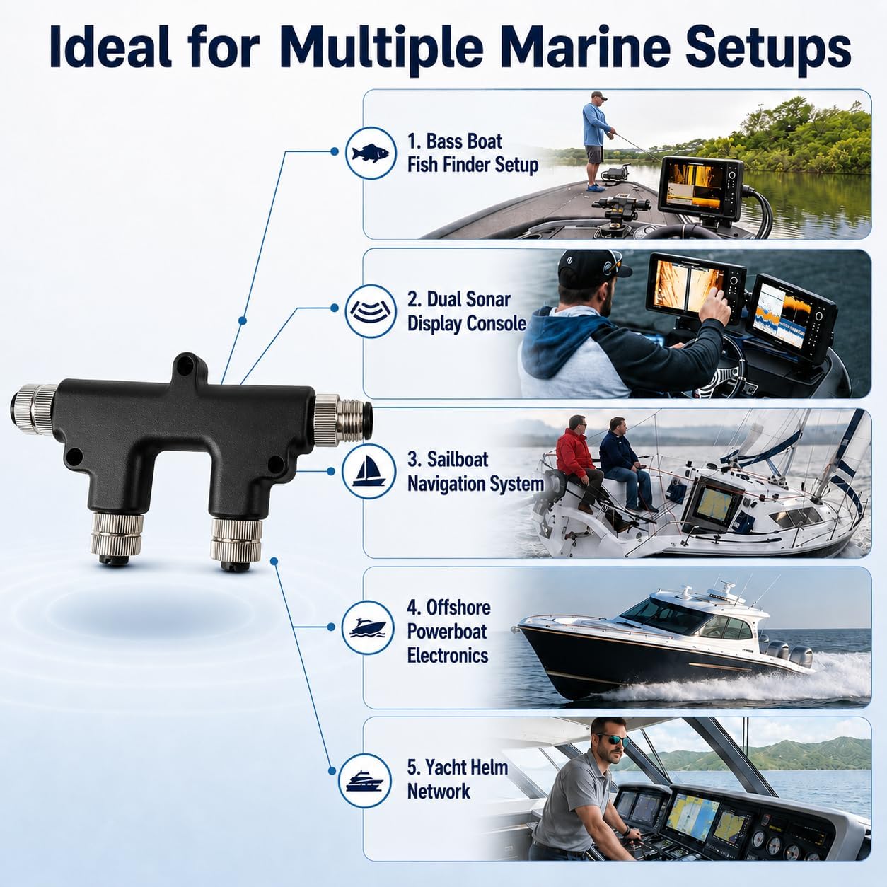 Metal Shielded NMEA 2000 T-Connector (Tee) – Upgraded Heavy Duty Marine Network Splitter with Corrosion-Resistant Brass Nuts, Compatible with Garmin Lowrance Simrad B&G Navico (4-Way)