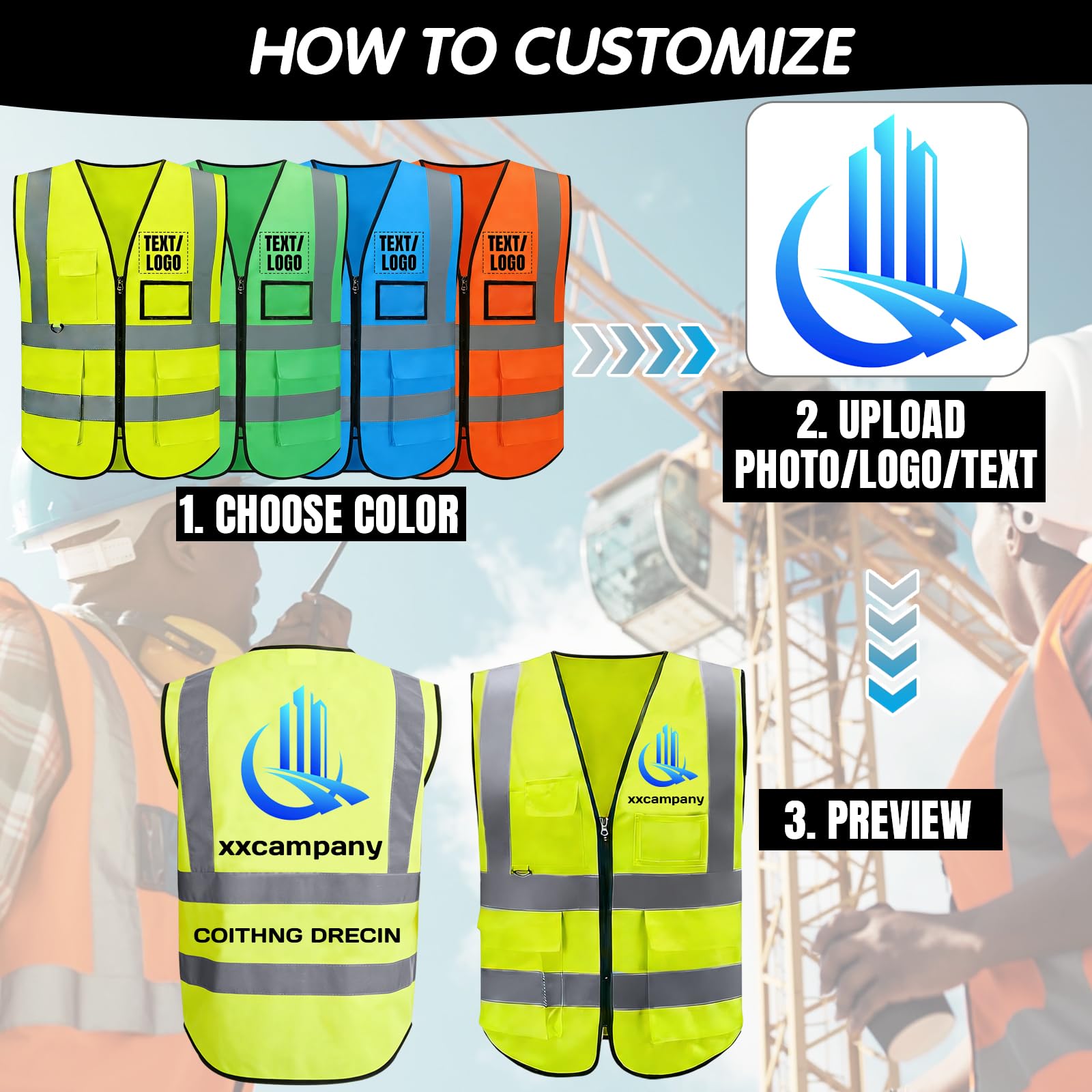 Chalecos de seguridad reflectantes personalizados: chalecos de trabajo de malla de alta visibilidad personalizados con logotipo y texto, pedidos a granel de 5 a 2000 unidades