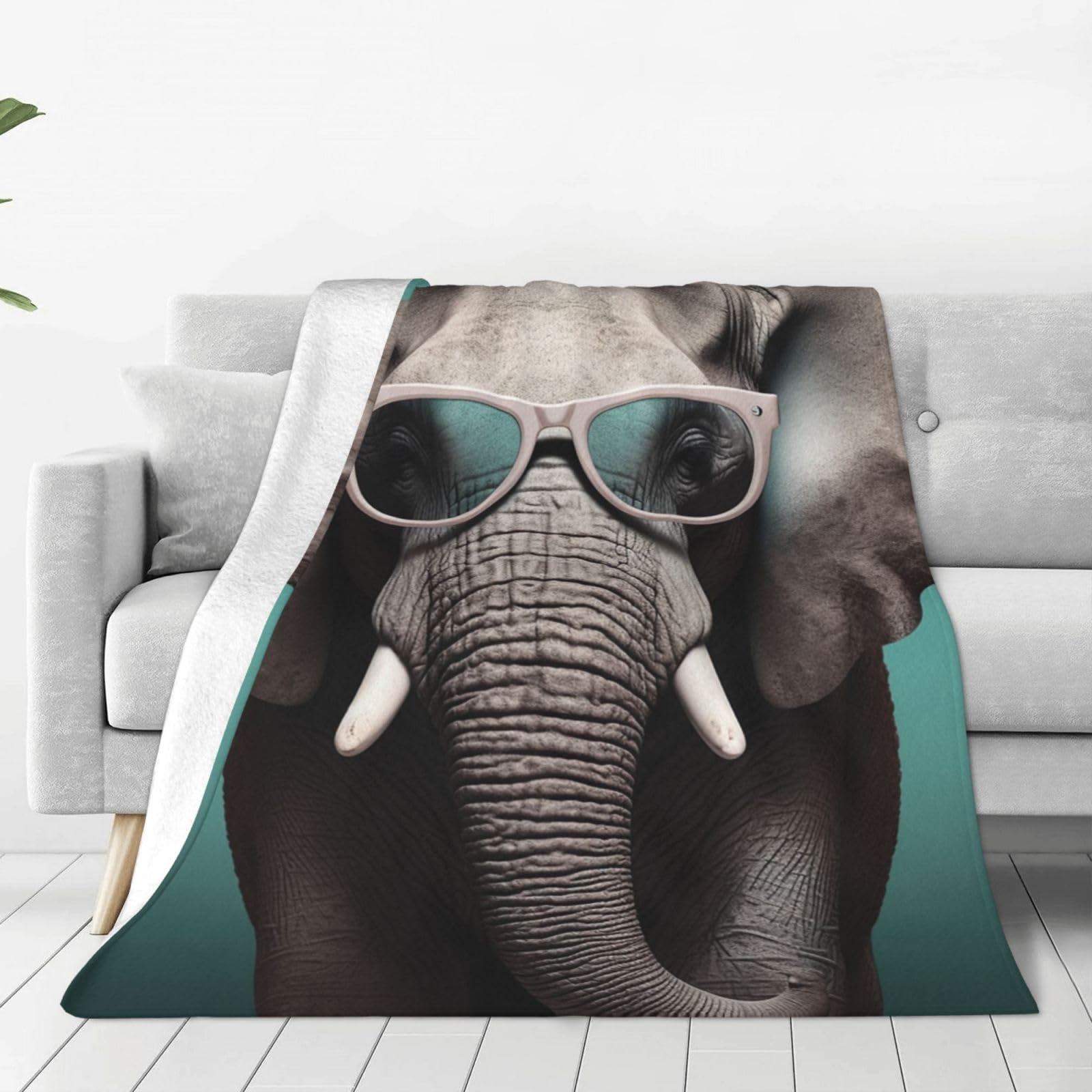 Elephant with Glasses Throw Blanket for Couch, Plush Fuzzy Soft Flannel Blankets and Throws for Sofa, 50"x40" Bed Blankets for Travel Camping Chair, All Season Warm Fleece Blanket