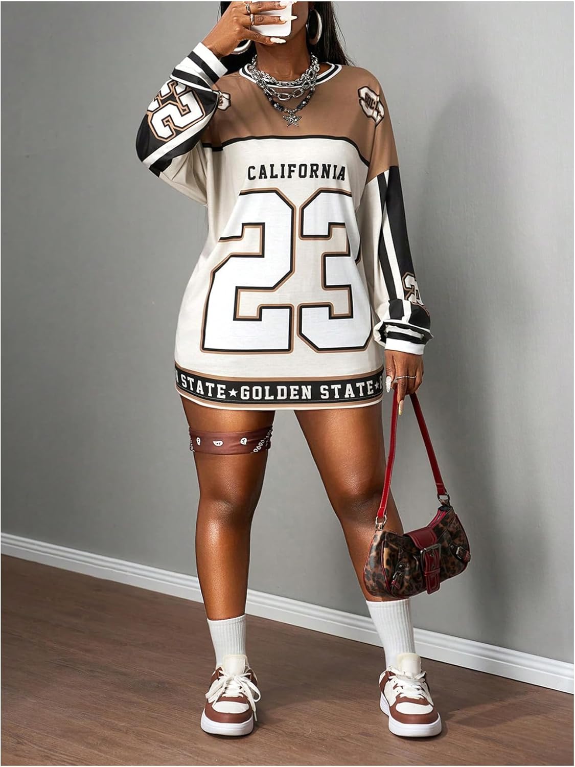 MakeMeChic Women's Plus Size Number Graphic Jersey Shirt Long Sleeve Y2K Tee Tops Dress Streetwear - Image 5