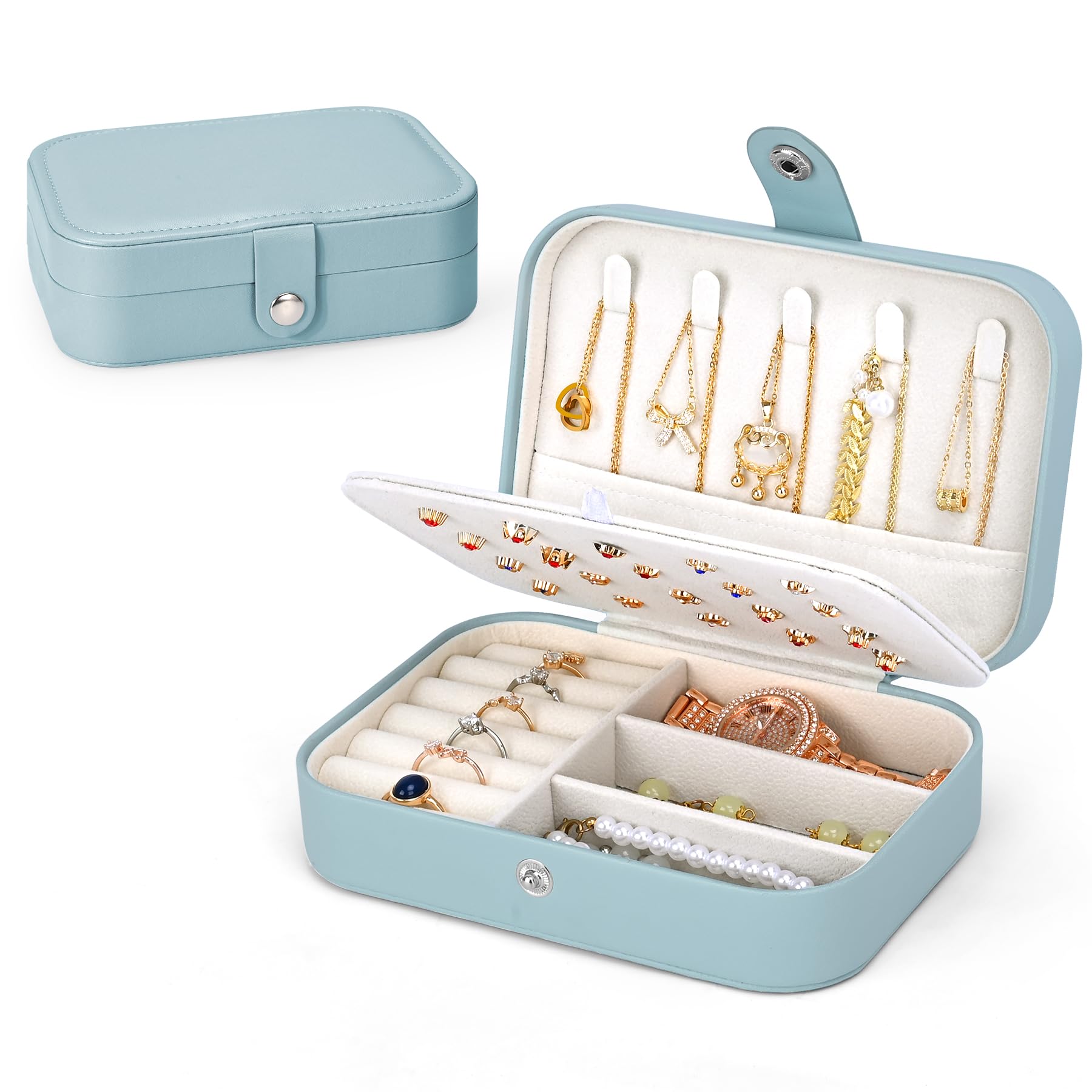 Uoxira Porta Gioielli da Viaggio Piccolo Portagioie da Viaggio Portatile Scatola Portagioie Donna Bambina Organizer Gioielli per Collane Orecchini Anelli Bracciali, Blu