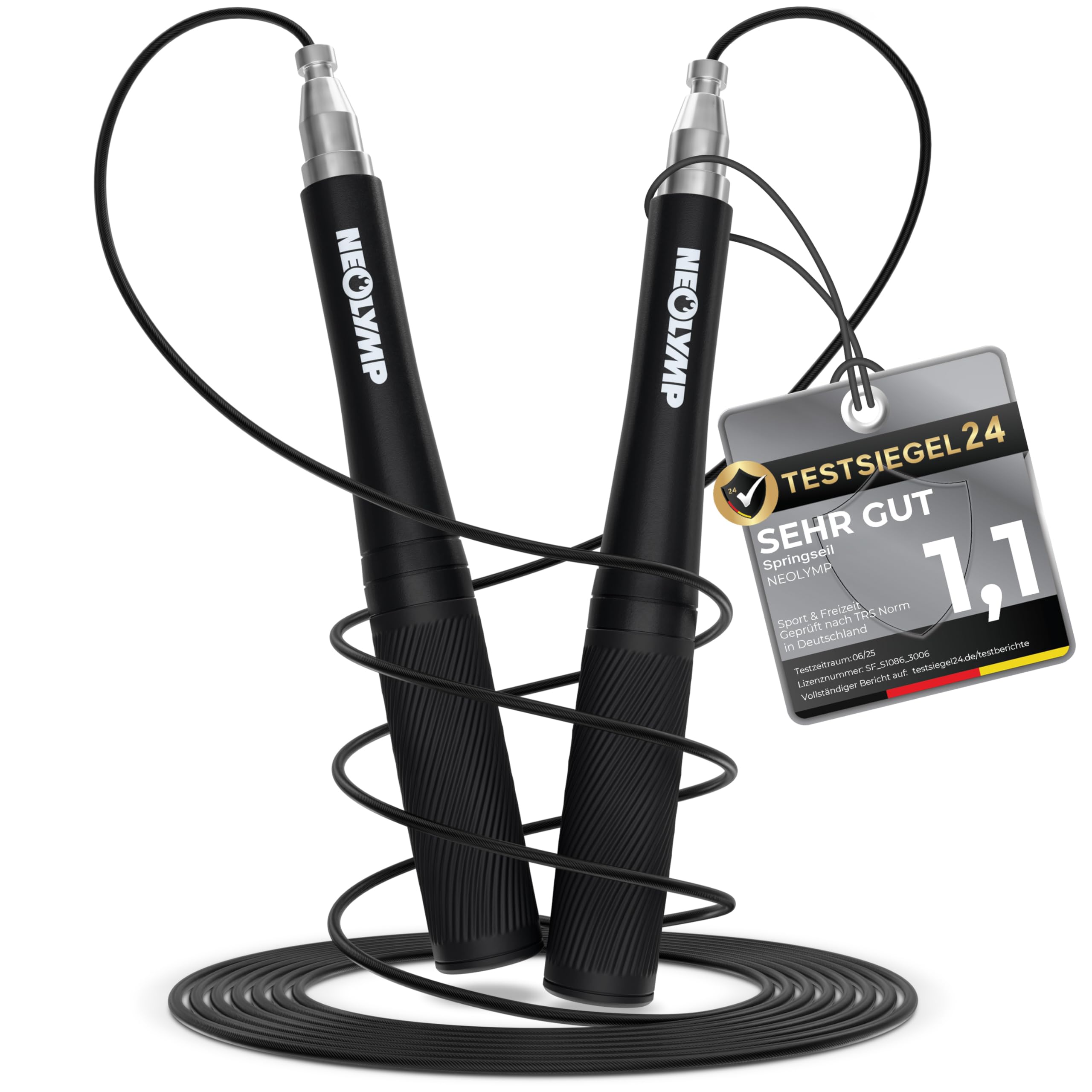 NEOLYMP Springseil Erwachsene Fitness - Speed Rope mit werkzeugloser Schnellverstellung - Ultraleicht Aluminium & 360° Kugellager - Premium Jump Rope für Crossfit Cardio Ausdauertraining