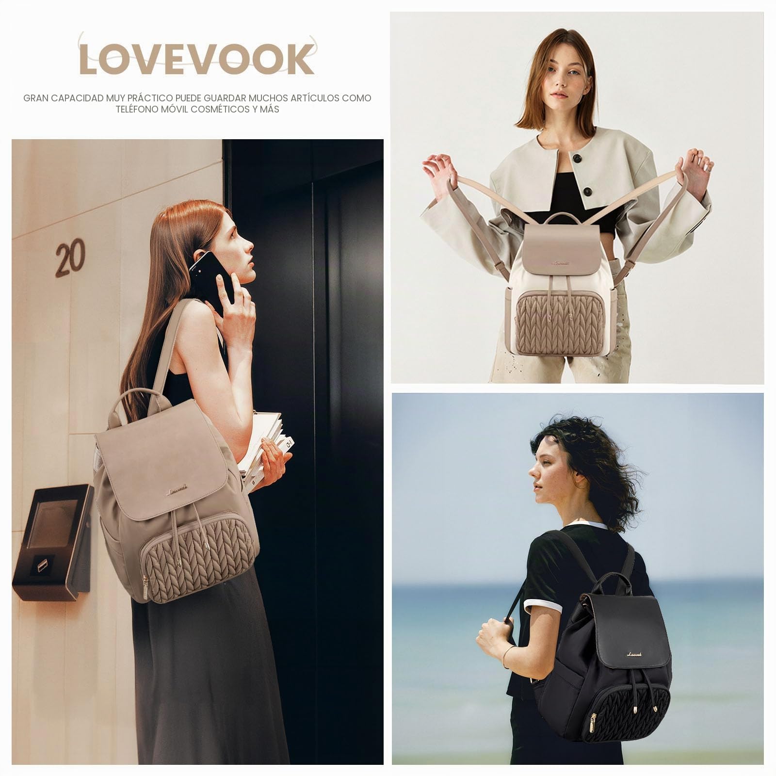 LOVEVOOK Mochila pequeña para mujer, resistente al agua, bolso de mano 2 en 1, mini bolso de día, mochila para mujer, elegante, para ocio, escuela, viajes, trabajo