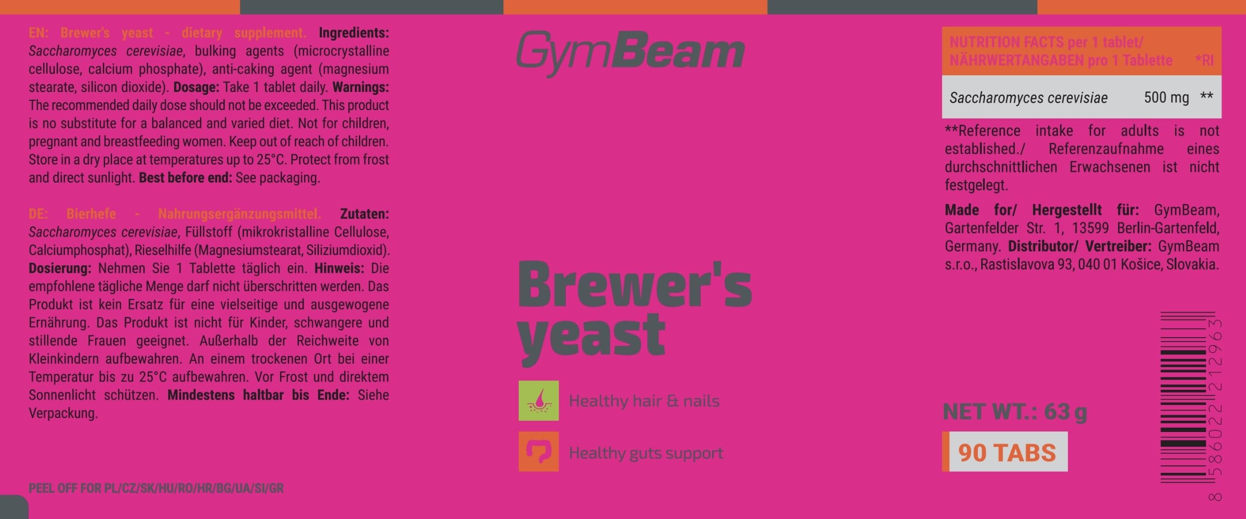 GymBeam Integratore di Lievito Di Birra Compresse - 500 mg Saccharomyces Cerevisiae, Lievito Di Birra Capsule Ricche Di Minerali E Vitamine B, Ideali Per Vegani, Atleti E Problemi Digestivi, 90 cpr
