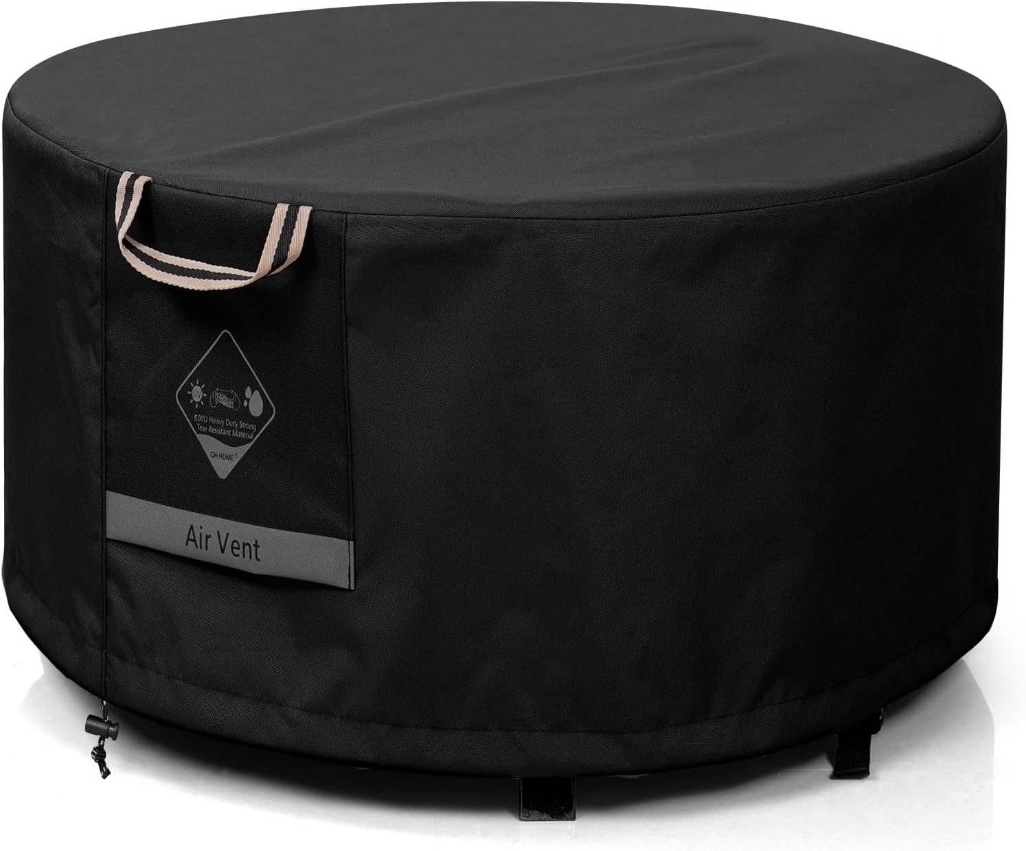QH.HOME Fire Pit Cover Round Super Waterproof, 48" D X 24" H Outdoor Round Firepit Cover 600D Strong Tear Resistant, UPF 50+ Fire Pit Covers Premium Fading Resistant for Outdoor Fire Pit - Black Round - 48" D x 24" H Black