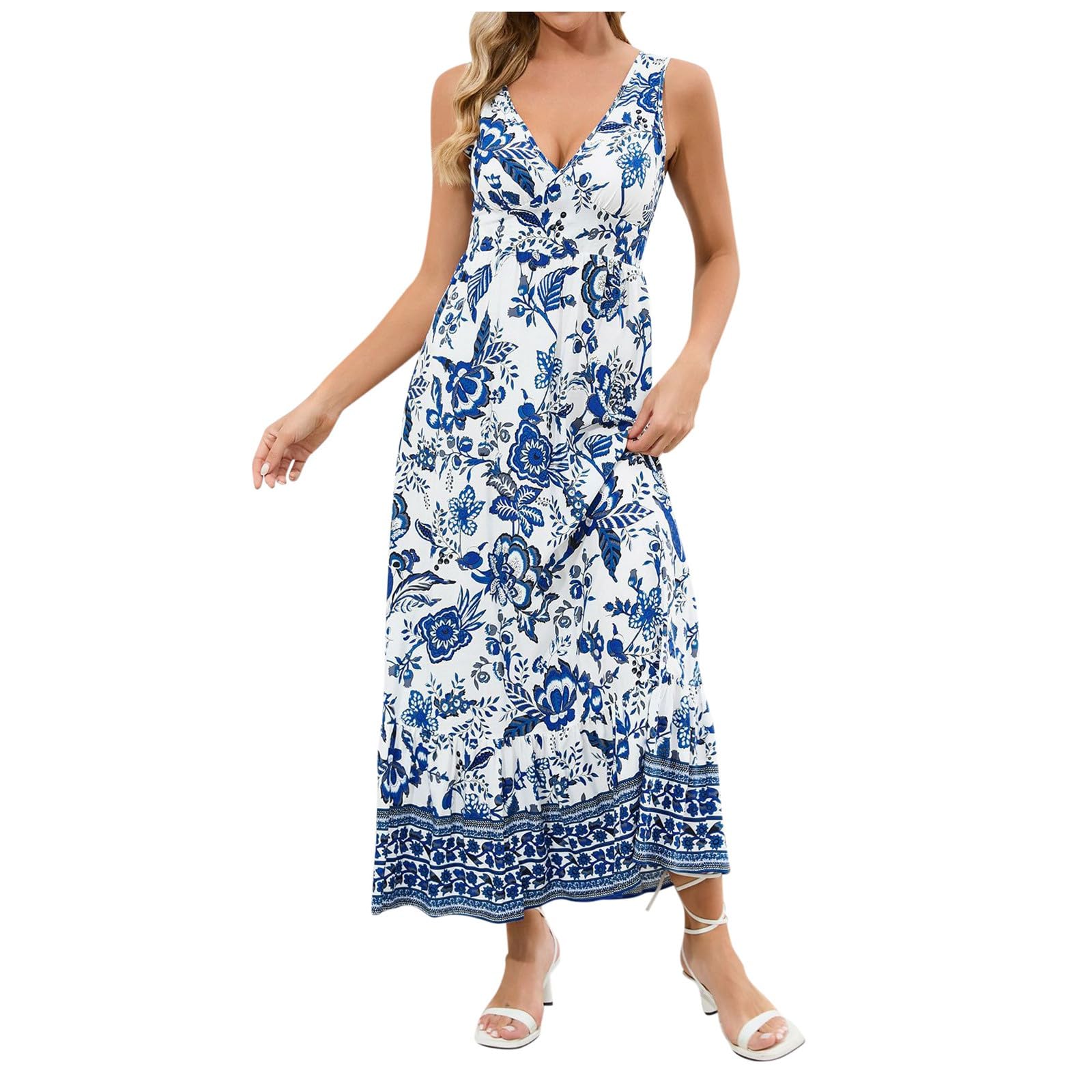 Robe longue fleurie col V silhouette élancée et confort