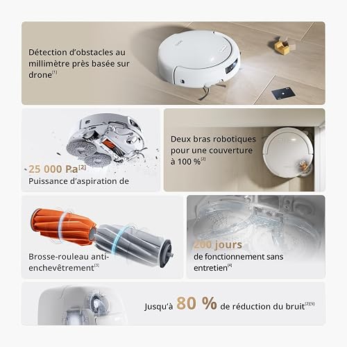 DJI ROMO S Robot Vacuum Cleaner and Mop With 25,000 Pa Suction, Drone-Level Sensing, Dual Robotic Arms, 200-Day Maintenance-Free Operation, Anti-Tangle Roller Brush, Auto Mop Washing & Drying - 2