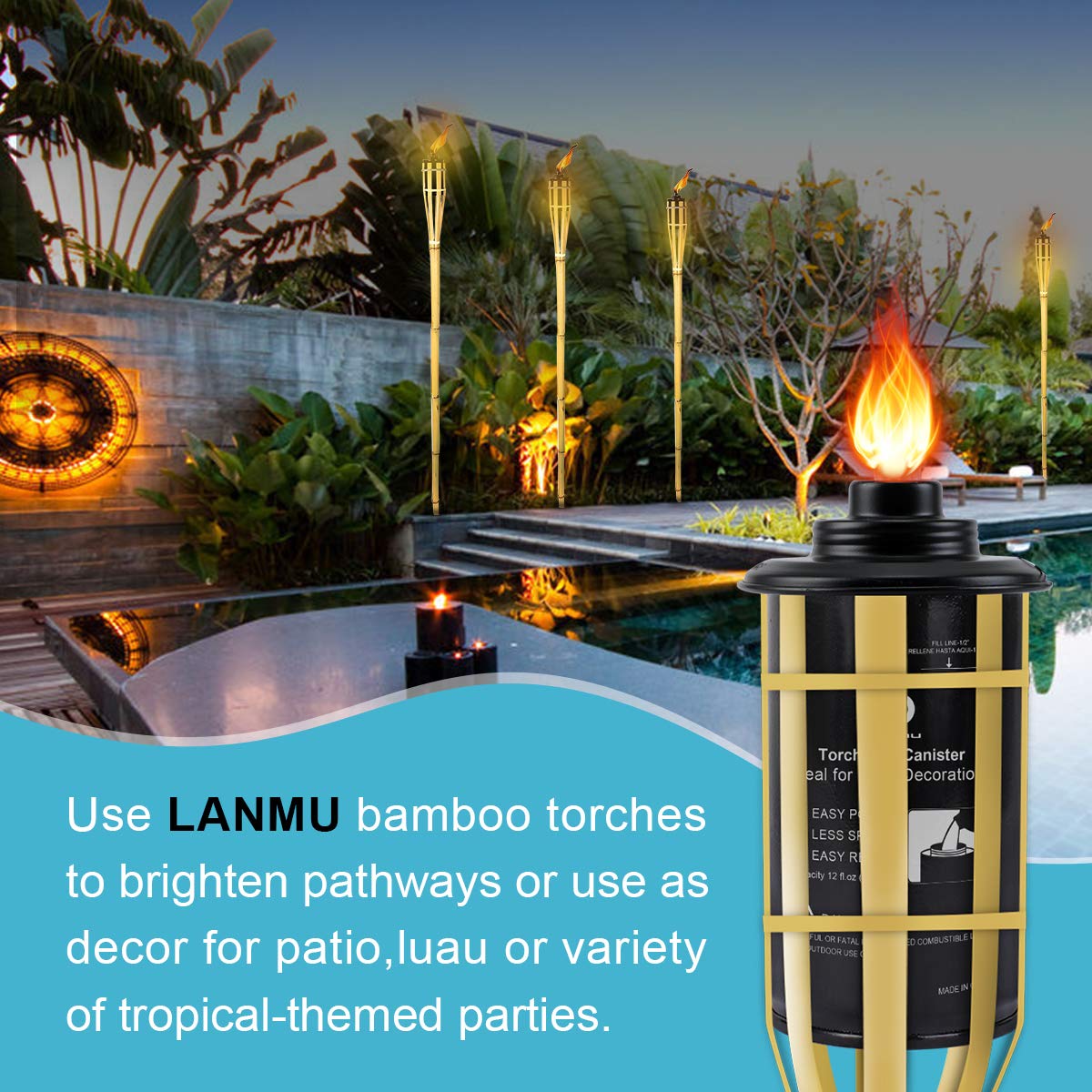 LANMU Torch Canisters 12oz, Replacement Bamboo Torch Refill Canister