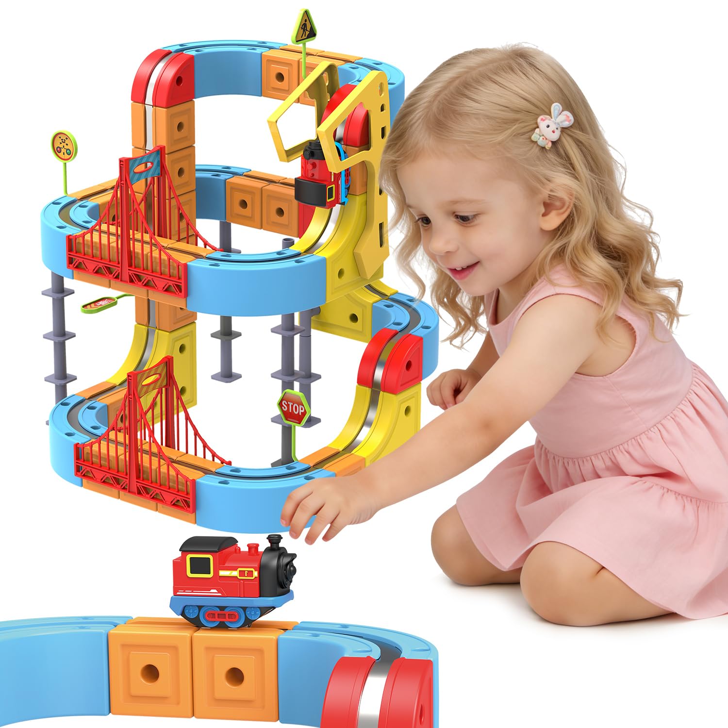 Magnetic Electric Train Set for Kids 88PCS Magnetic Train Infinity Racer Track, Cube Tracks Train Set Toys for Toddlers 4-8