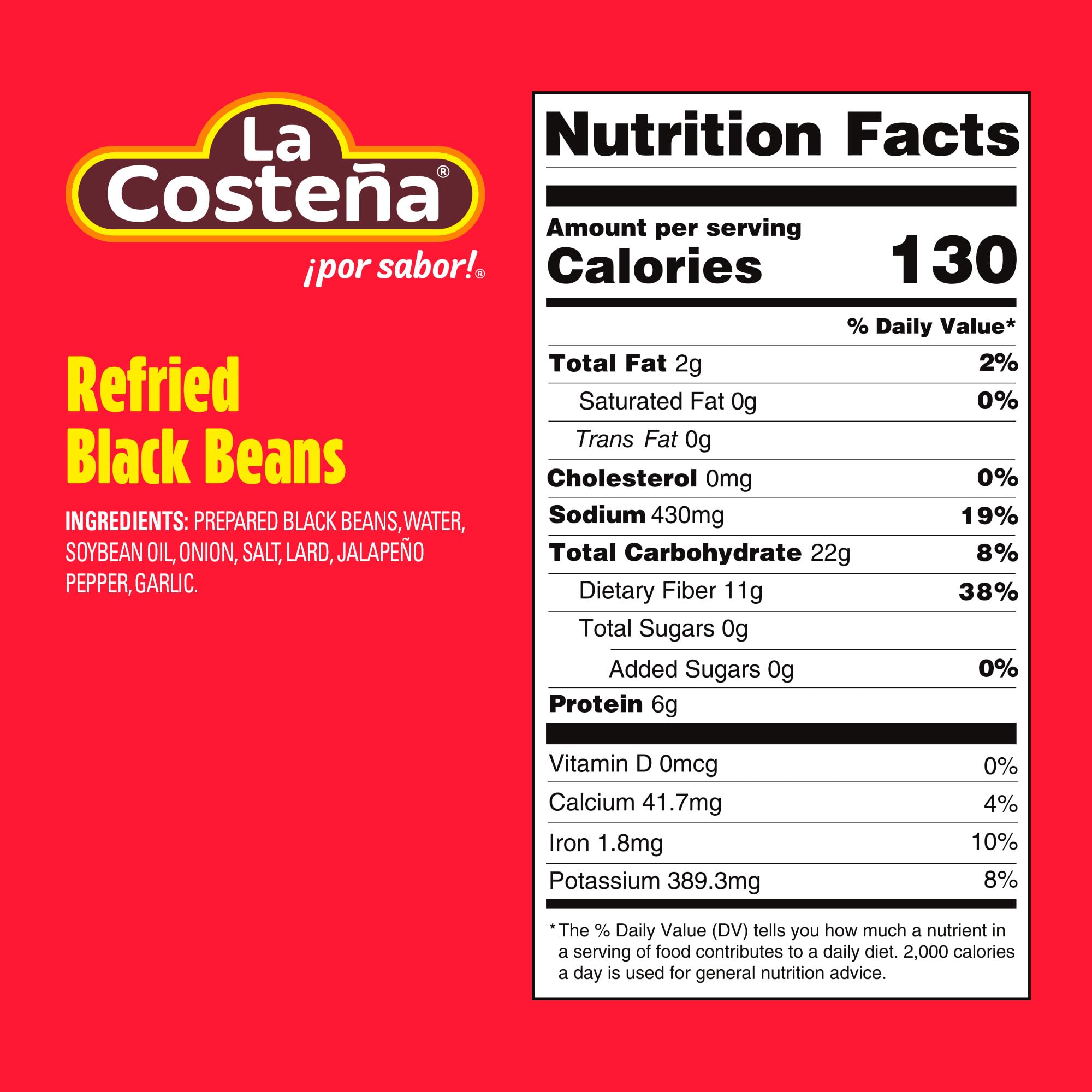 La Costeña Refried Black Beans - 60 Second Microwave Ready to Eat Meals for Mexican Food, Mexican Rice, Nacho Bean Dip, Bean Burrito, Burger, Carne Asada, Fajita & Taco Seasoning - 15.16oz, 8 Pack