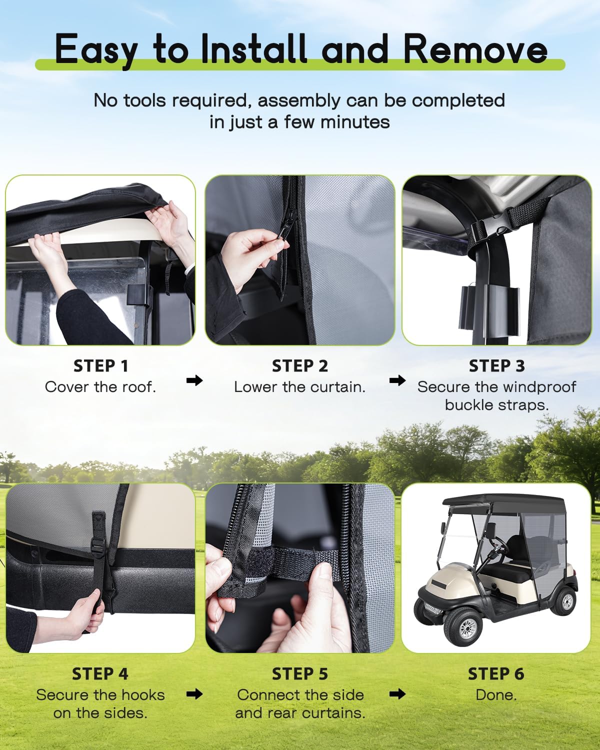 Golf Cart Sun Shade Cover for Club Car Precedent DS EZGO TXT RXV EXCAR 2 Passenger 59" Roof UV Breathable Mesh Sunshade Curtain Gray