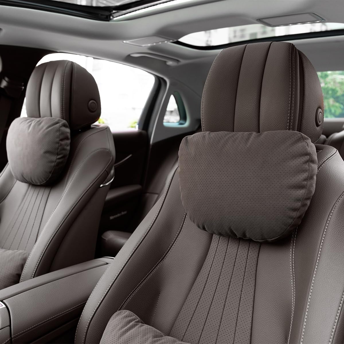 2 Pcs Car Headrest Neck Pillow for Driving,Universal Premium Suede Leather Soft and Comfortable Headrest,Two Gears of Height Adjustment Car Seat Headrest Pillow Car Interior Accessories