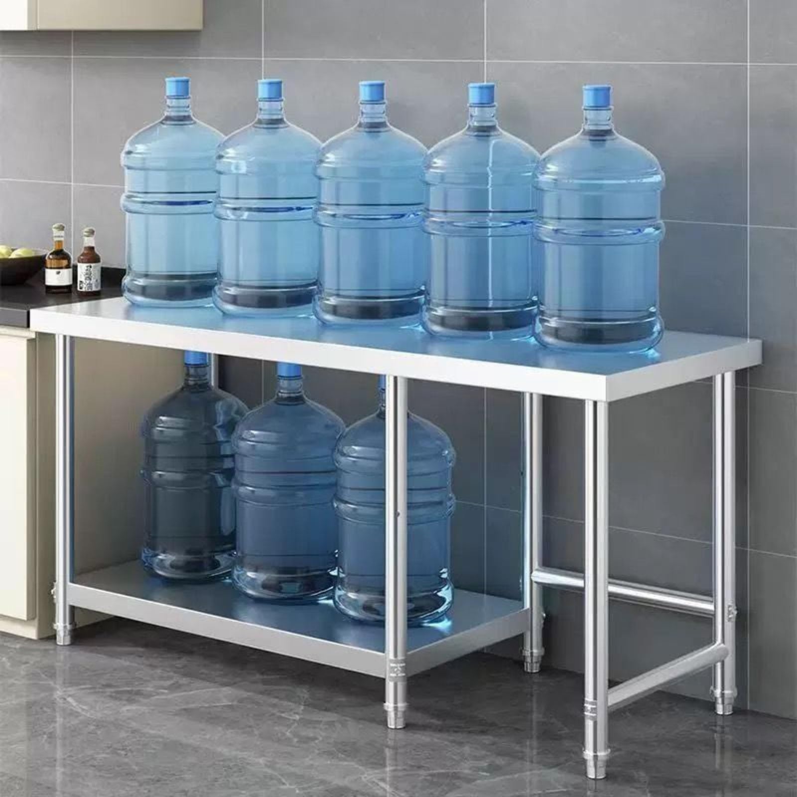 Mesa De Trabajo Inoxidable Profesional, 3 Niveles, Mesas De Cocina Comercial con Estante Portaobjetos, Altura Ajustable, Mesada Cocina INOX para De Restaurante, Bar, Hotel(120x60x80cm)