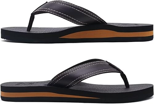 Miniatura 8 de KuaiLu - Sandalias de cuero para hombre con soporte para el arco, plantilla de yoga, cómodas, de pata de gallo, antideslizantes, para interior y