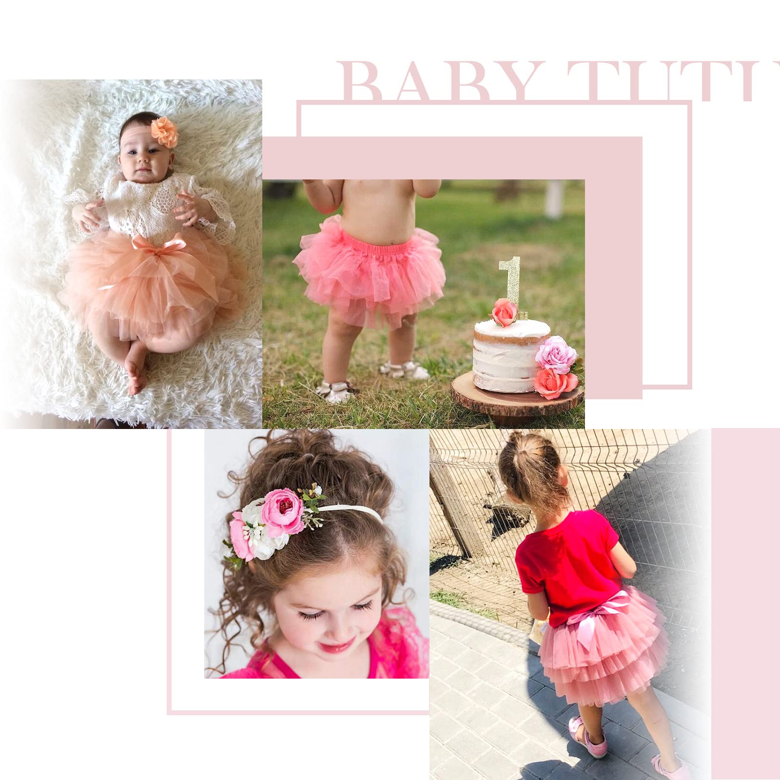 HOOLCHEAN Ensemble jupe tutu douce et bandeau à fleurs pour bébé fille avec housse de couche