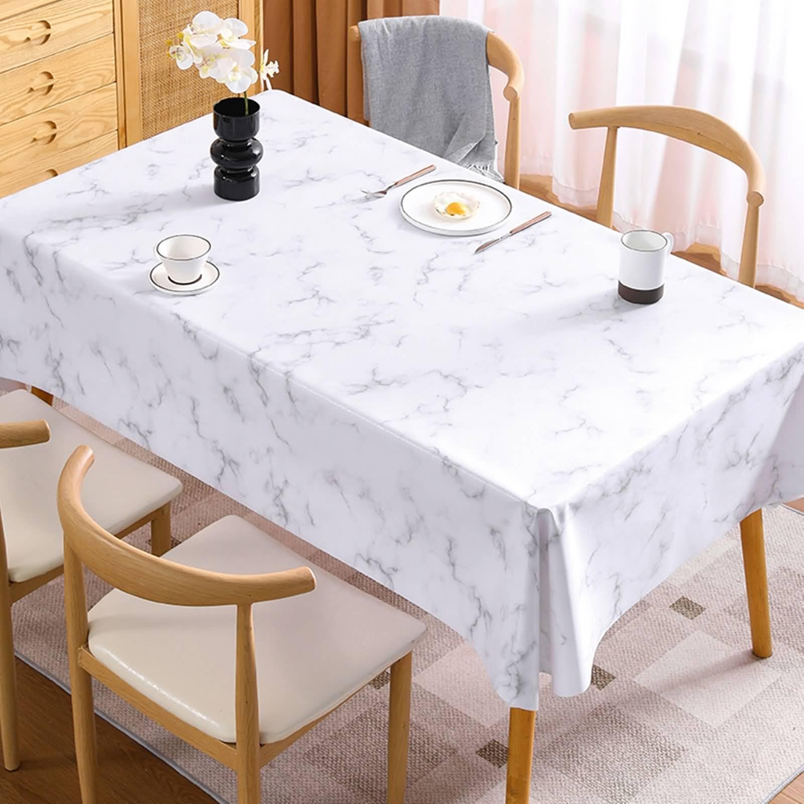 Mesnt Dining Table Tablecloth Square, White Marble Pattern Table Cover for Buffet Party and Banquets, Wrinkle Resistant, Marble | 120x120cm