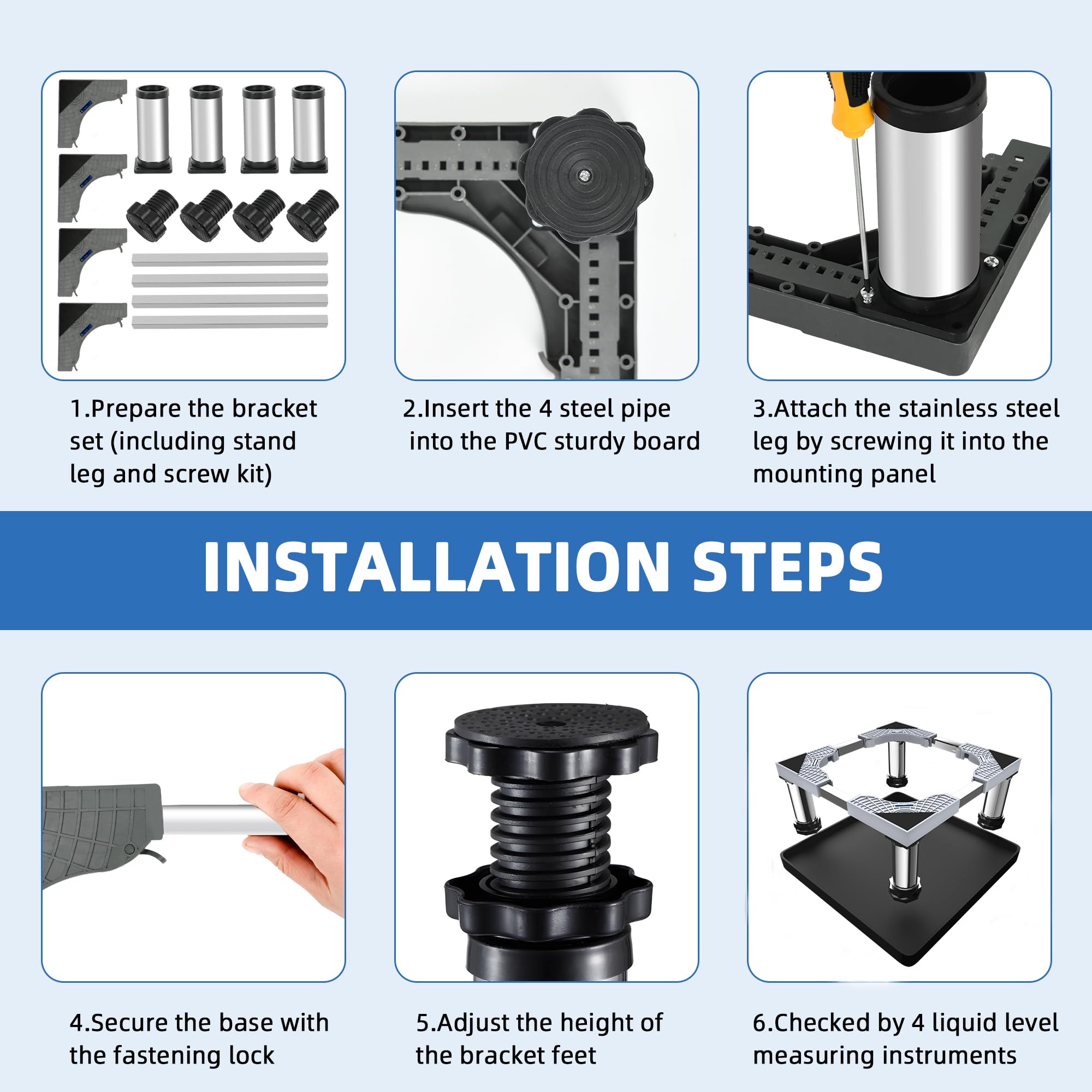 Mini soporte para refrigerador con alfombrilla de silicona, soporte ajustable para refrigerador con 4 pies de acero inoxidable, soporte de refrigerador de 24 x 24 pulgadas, protege de fugas de 7