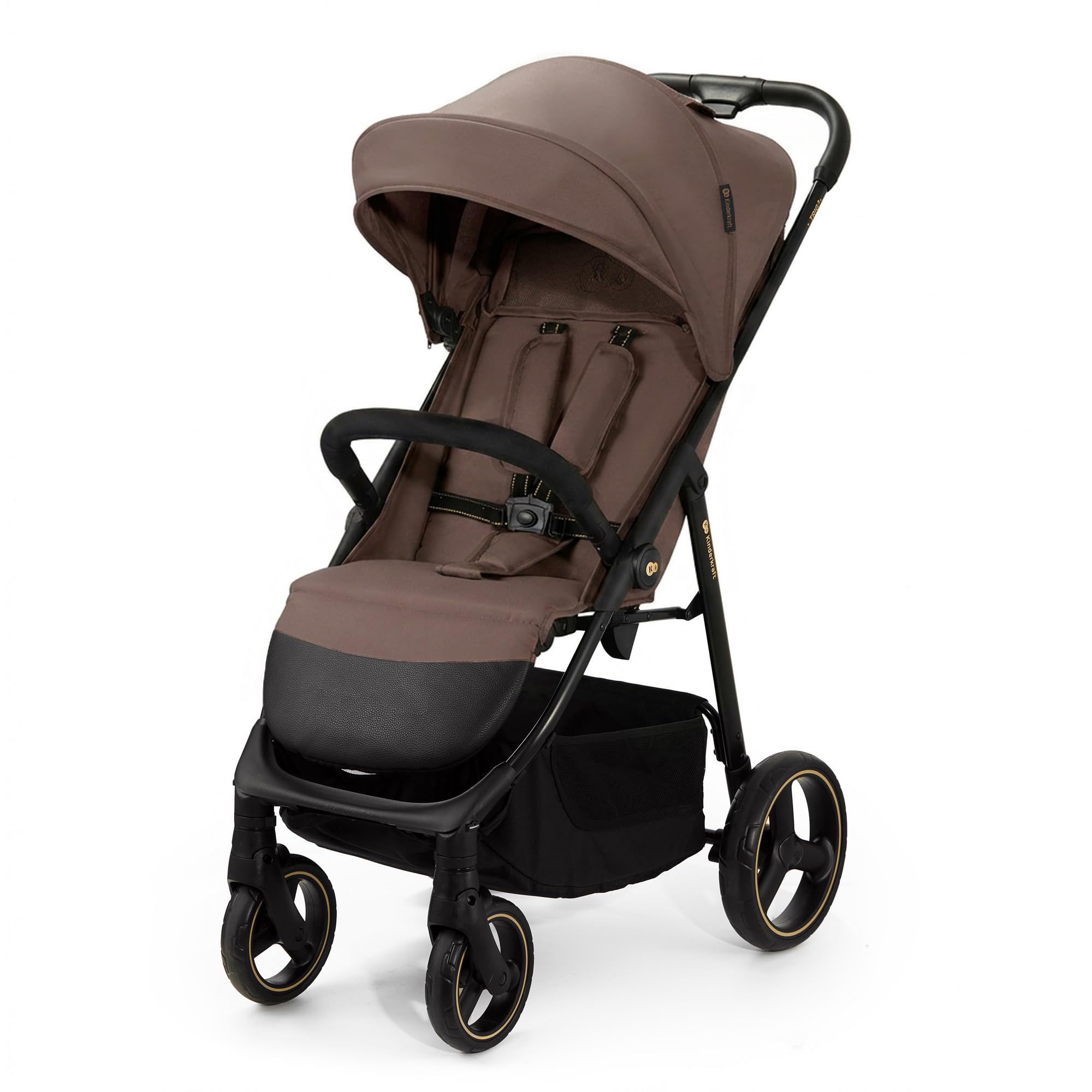 Kinderkraft TRIG 3 Poussette Canne, Légère, Position Allongée, Suspension 4 Roues, Pliable, Harnais réglables à 5 points, Repose-pieds, Jusqu'à 25 kg, Brun