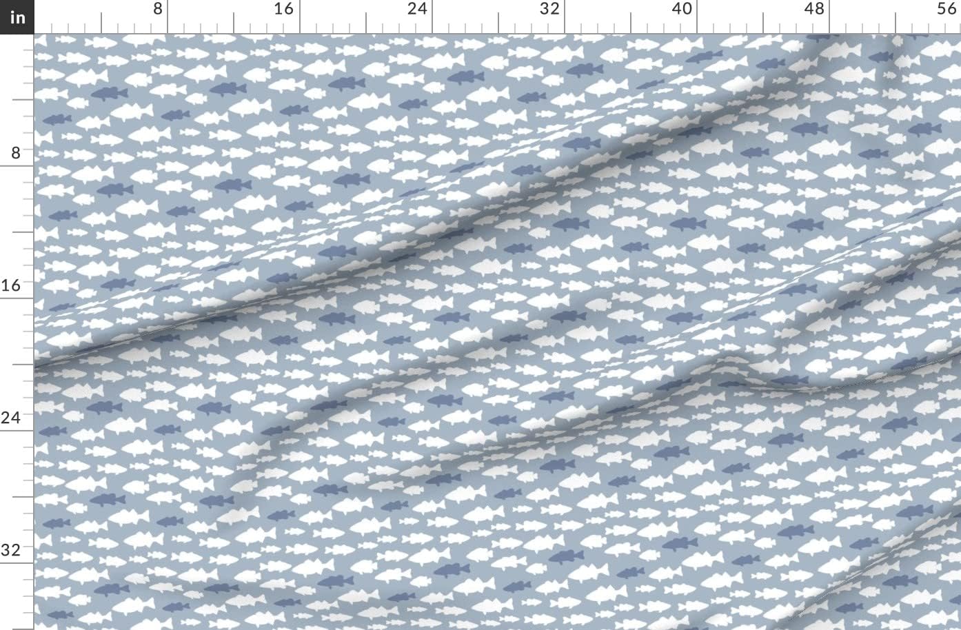 Spoonflower Fabric - Fish Blue Bass Woodland Outdoors Fishing Printed on Organic Cotton Sateen Fabric by The Yard - Sewing Quilting Apparel Home Decor