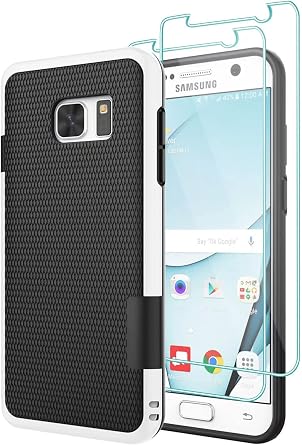 Gamemi for Galaxy S7 Case, with 2 Pack Tempered Glass Screen Protector, Contrasting Colors Ultra Slim One-Piece Anti-Slip Rugged Soft TPU Bumper Shockproof Case Cover for Samsung Galaxy S7 - Black