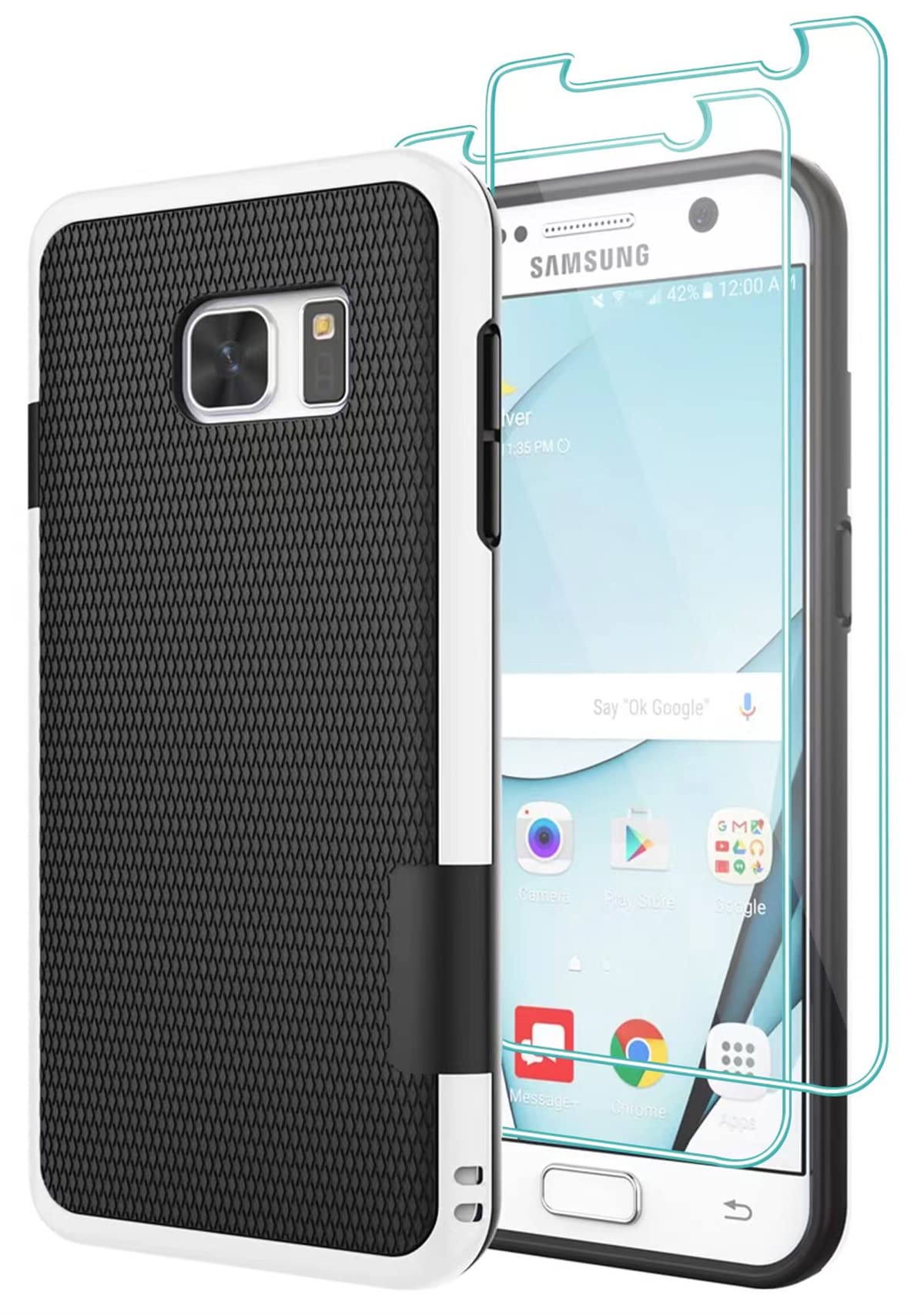 Gamemi for Galaxy S7 Case, with 2 Pack Tempered Glass Screen Protector, Contrasting Colors Ultra Slim One-Piece Anti-Slip Rugged Soft TPU Bumper