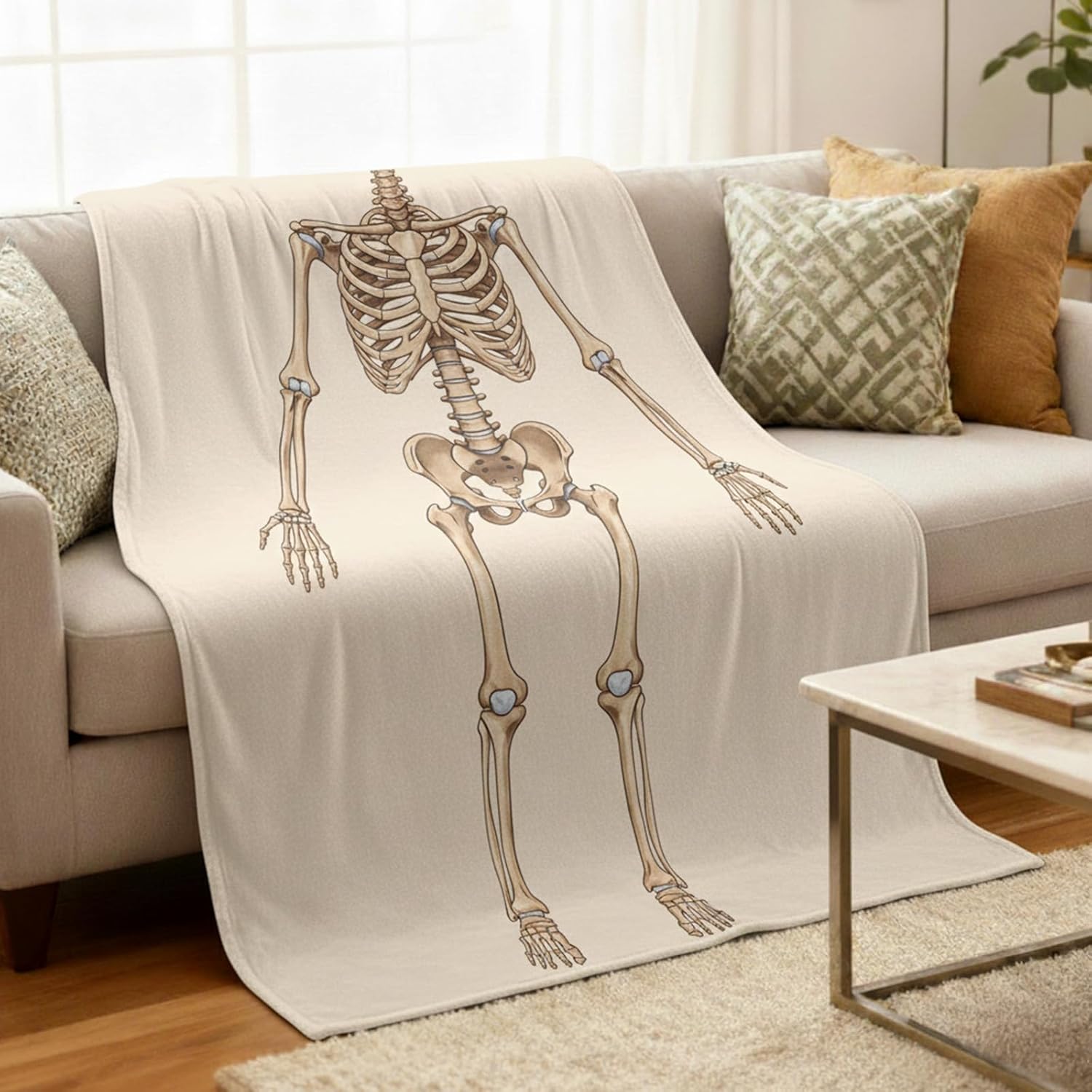 Neasow Funny Human Skeleton Throw Blanket, Bones Design Flannel Fleece Blanket, Super Soft Warm for Couch Dorm Sofa Room, Gag Gift for Adults, 50×60 inch