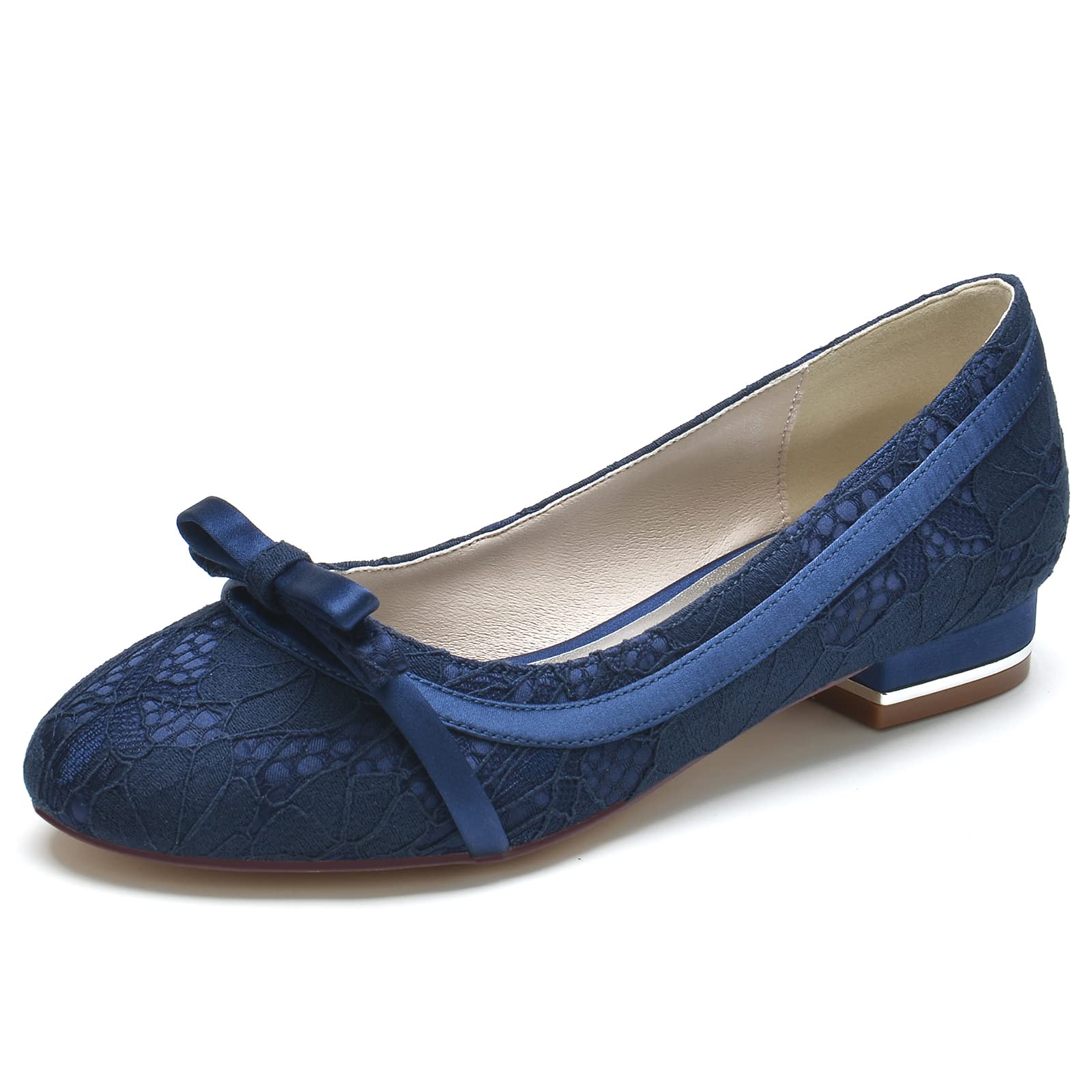 Ballerine in Pizzo Donna Eleganti Basse, Scarpe con Fiocco Delicato e Tacco Metallico, Scarpe da Cerimonia e Ufficio Comode per Matrimonio e Tempo Libero