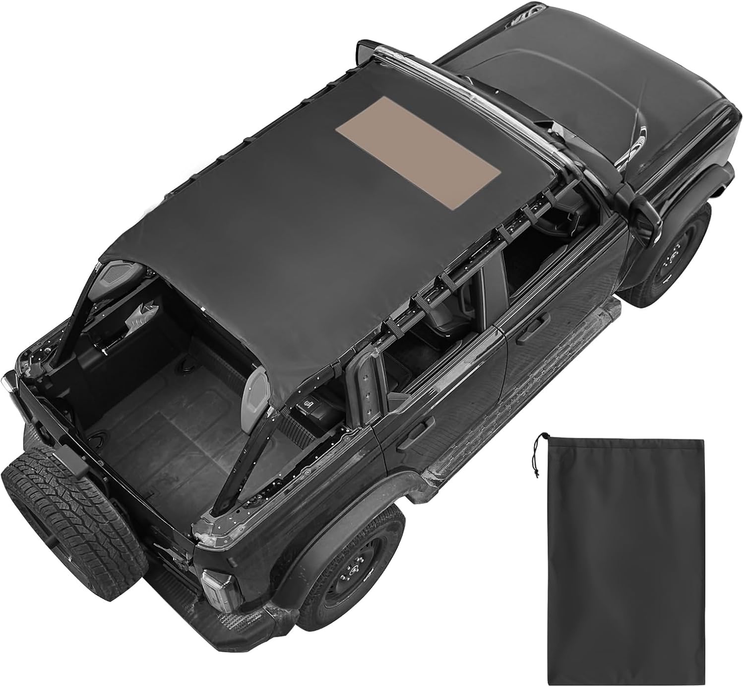 JOYTUTUS Waterproof Sun Shade Top for Bronco 4 Door 2021-2026, UV Block, Rainproof & Noise Reducing Soft Top Cover, No Bungee Cords, Smoked Tinted Window