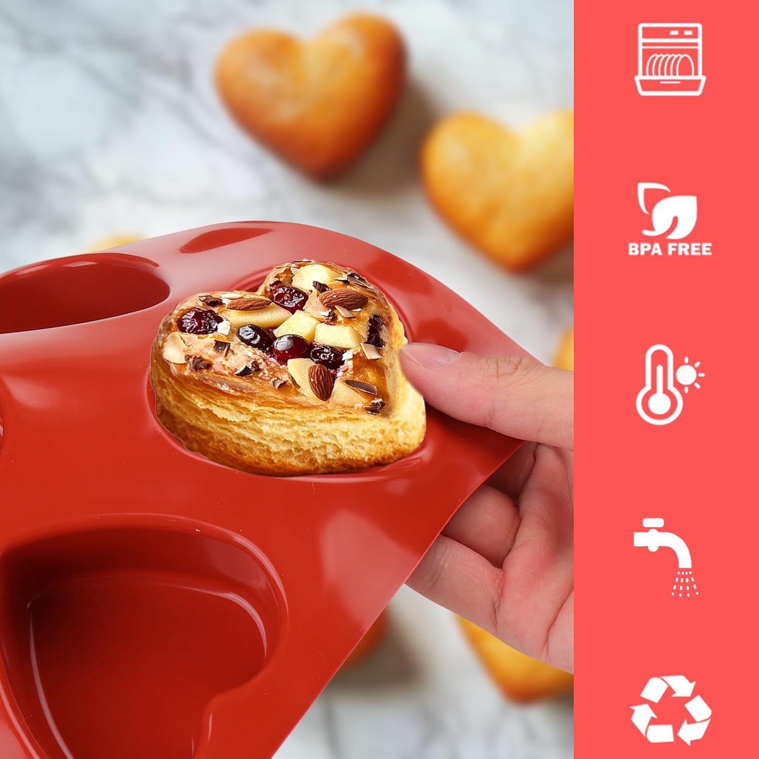 BABORUI 18 Cavities Heart Molds Silicone, Nonstick Heart Shaped Muffin Pan with Brush, Mini Silicone Heart Molds for Baking, Valentines Day Gifts for Him/Her (3 Packs) - Image 5