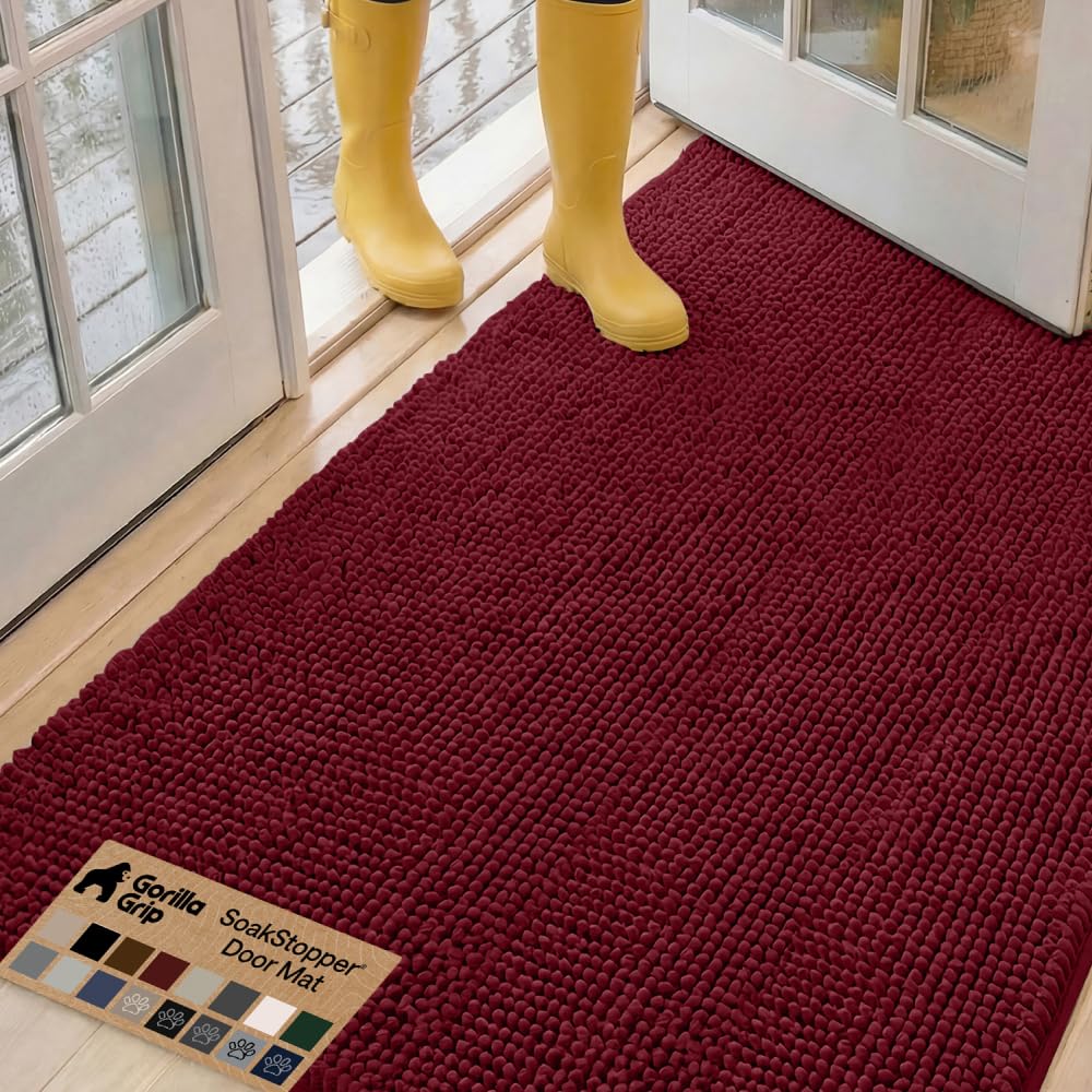 GORILLA GRIP SoakSTOPPER Dog Door Mat, Machine Wash and Dry, 60x36 Burgundy
