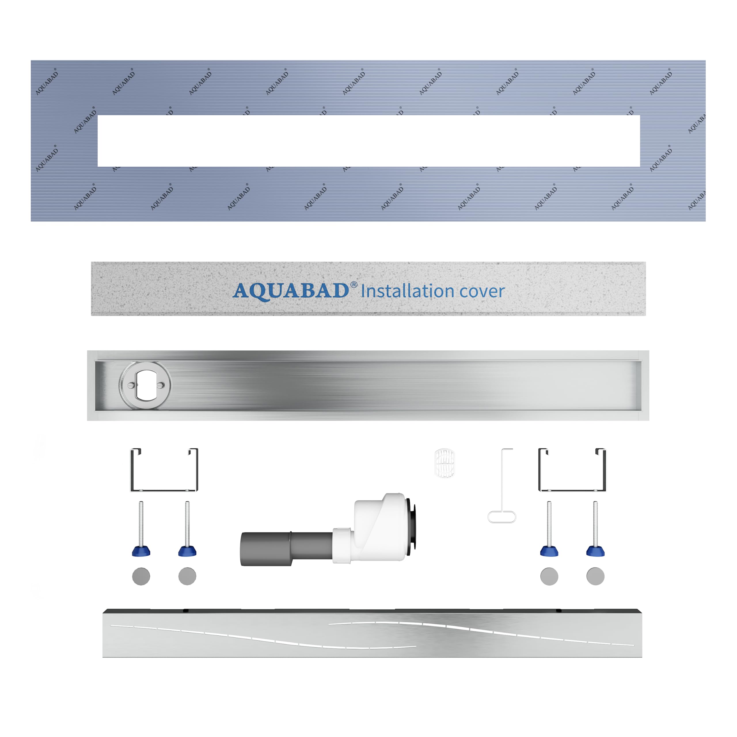 Aquabad SDS Pro odpływ liniowy ze stali nierdzewnej z syfonem | Rozmiar: 60 cm | Odprowadzenie wody: pionowo w dół | Umiejscowienie syfonu: na boku odpływu | Wzór: fala | Made in Germany