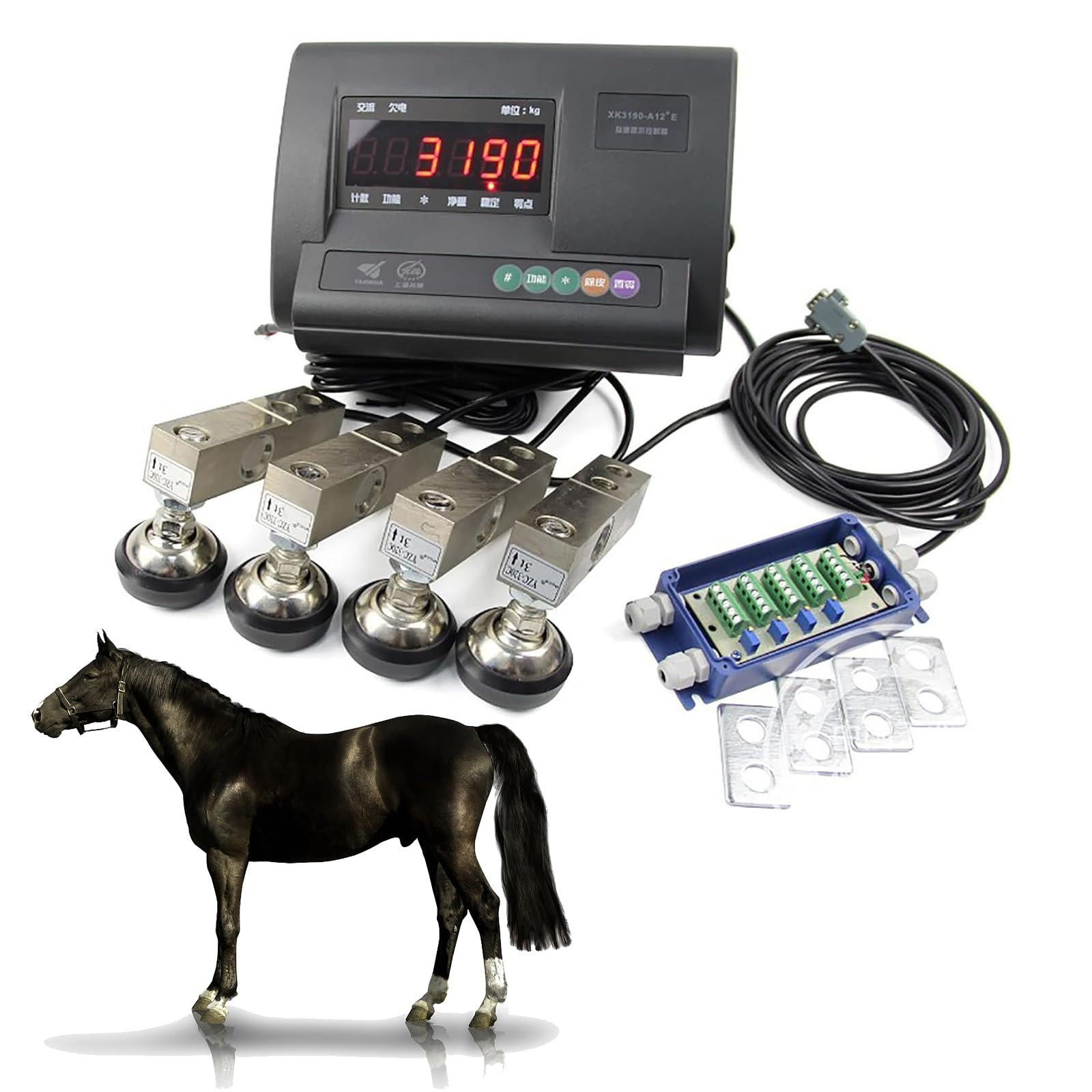 Kit de báscula para Ganado, Kit de báscula de Piso con celda de Carga de compresión de viga de Acero de 22046 Libras, Pantalla LCD con retroiluminación, indicador de pesaje de 10000 kg,