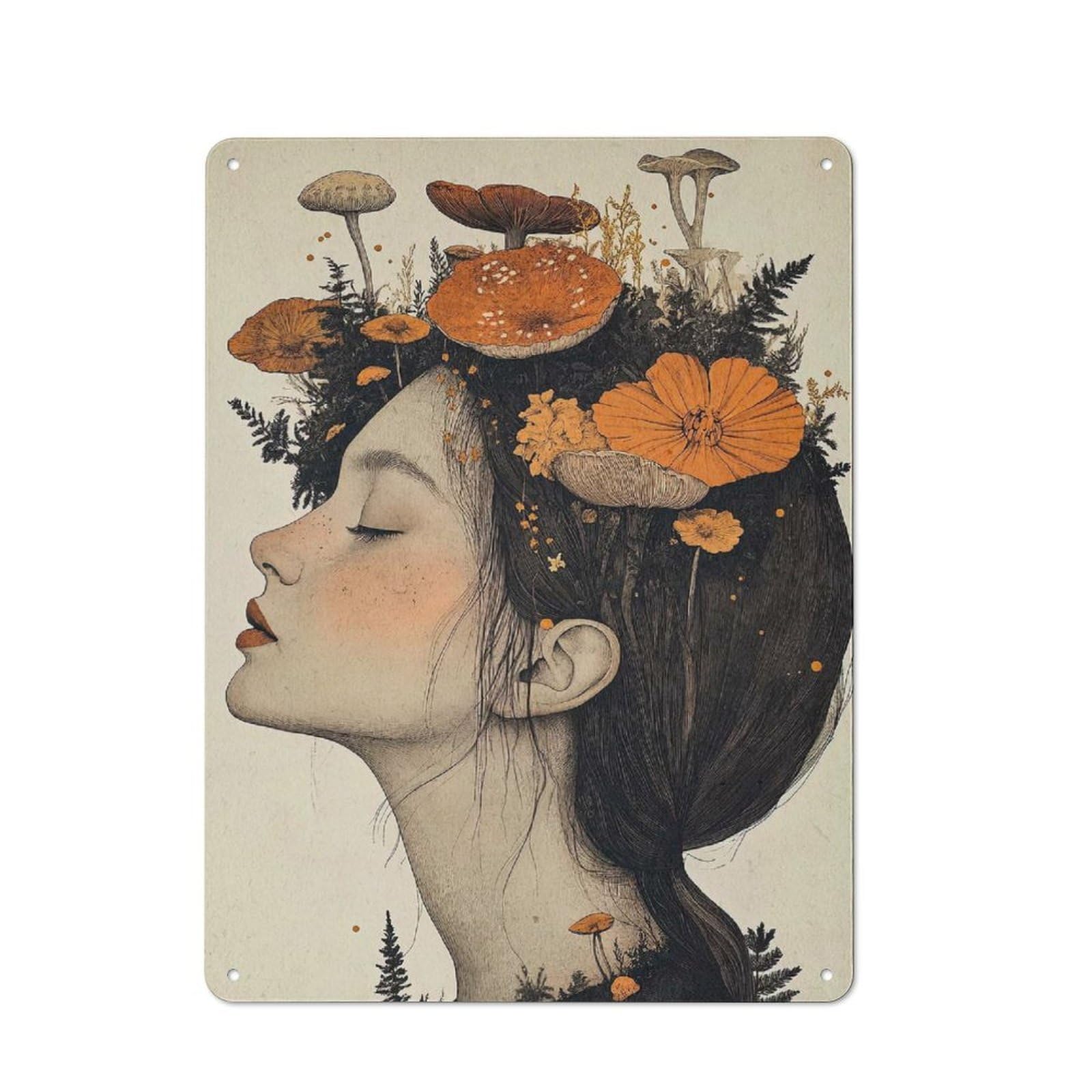 Junmoney Woman Mushroom Crown Vintage Tin Sign 40X30cm With For Hobby Room Or Studio, For Metal Sign Collectors, For Garage And Workshop Walls