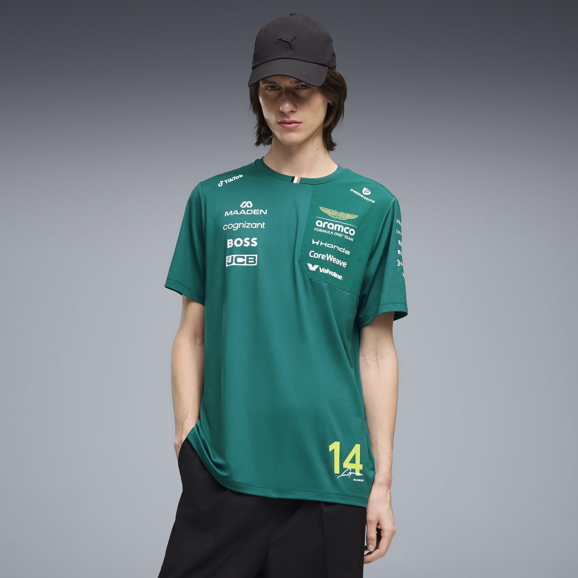 PUMA Aston Martin F1 Herren 2026 Fernando Alonso Team-T-Shirt – Grün | Alle neuesten Team- und Partnerlogos, Kurzärmel mit Rundhalskragen, Offizielle lizenzierte Replica-Sammlung