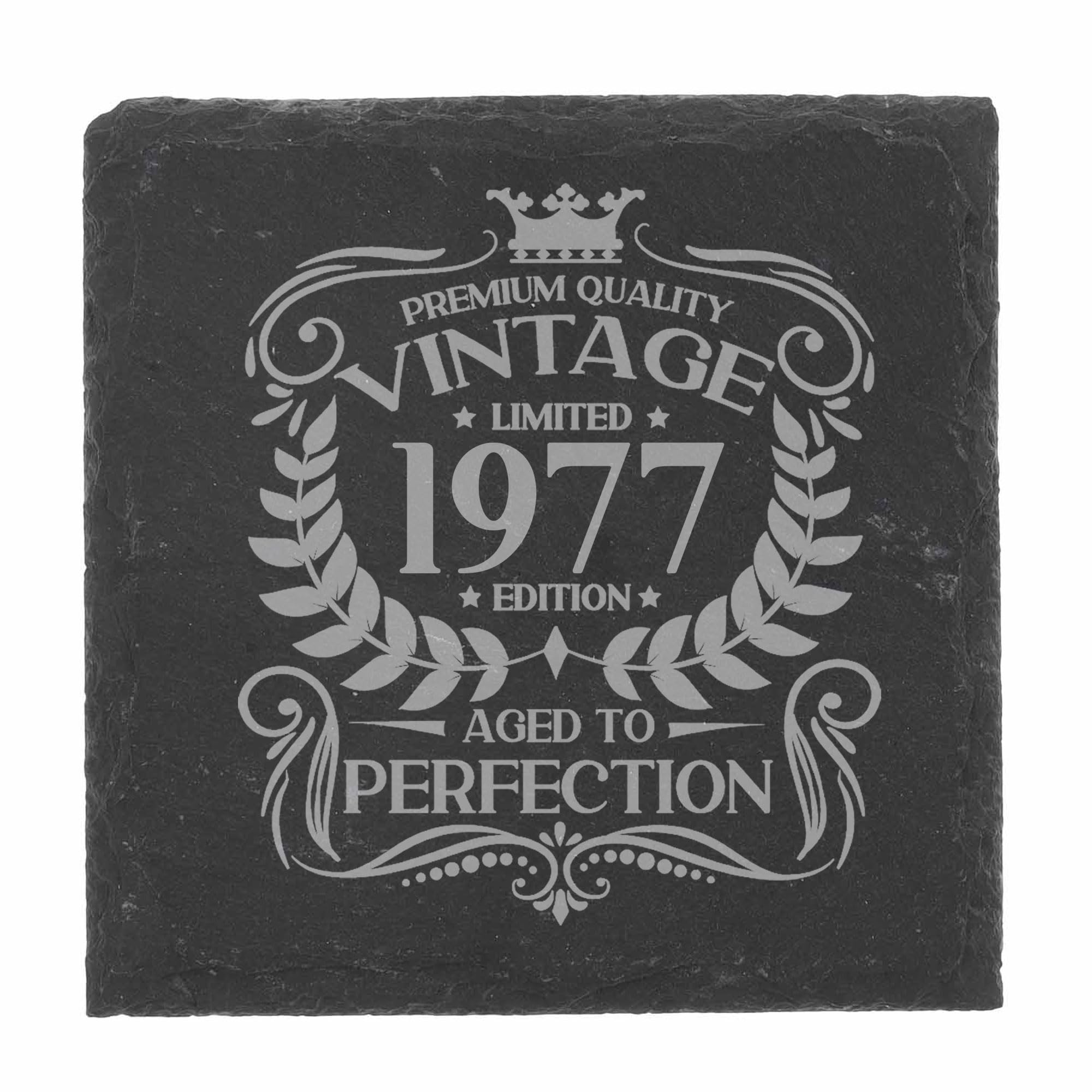 49th Birthday Gift for Men Vintage 1977 Aged to Perfection Engraved Slate Coaster Present for 49 Year Old Etched Natural Slate Placemat (Square Slate) โ image 1