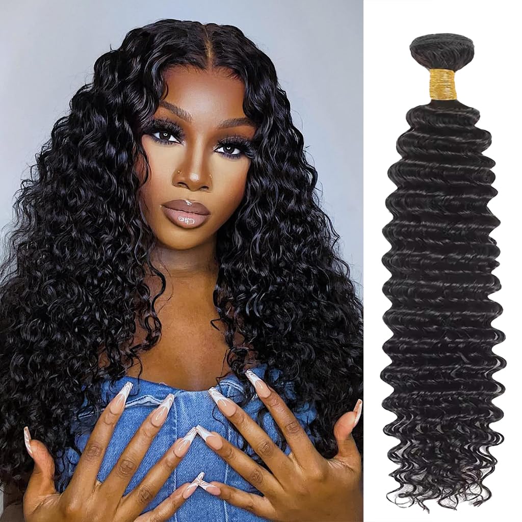 Deep Wave Human Hair Extensions 16-22 Inch Unprocessed Brazilian Virgin Bundles Amazon.com: 18A Human Hair Bundles 16 18 20 22 Inch Loose  main image 4