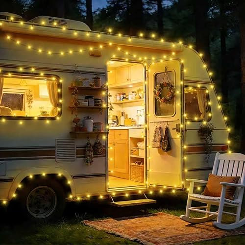 Miniatura 8 de QITONG 500 luces LED de Navidad de color blanco cálido, tira de luces de Navidad de 165 pies para exteriores, impermeable, con enchufe, cable verde,