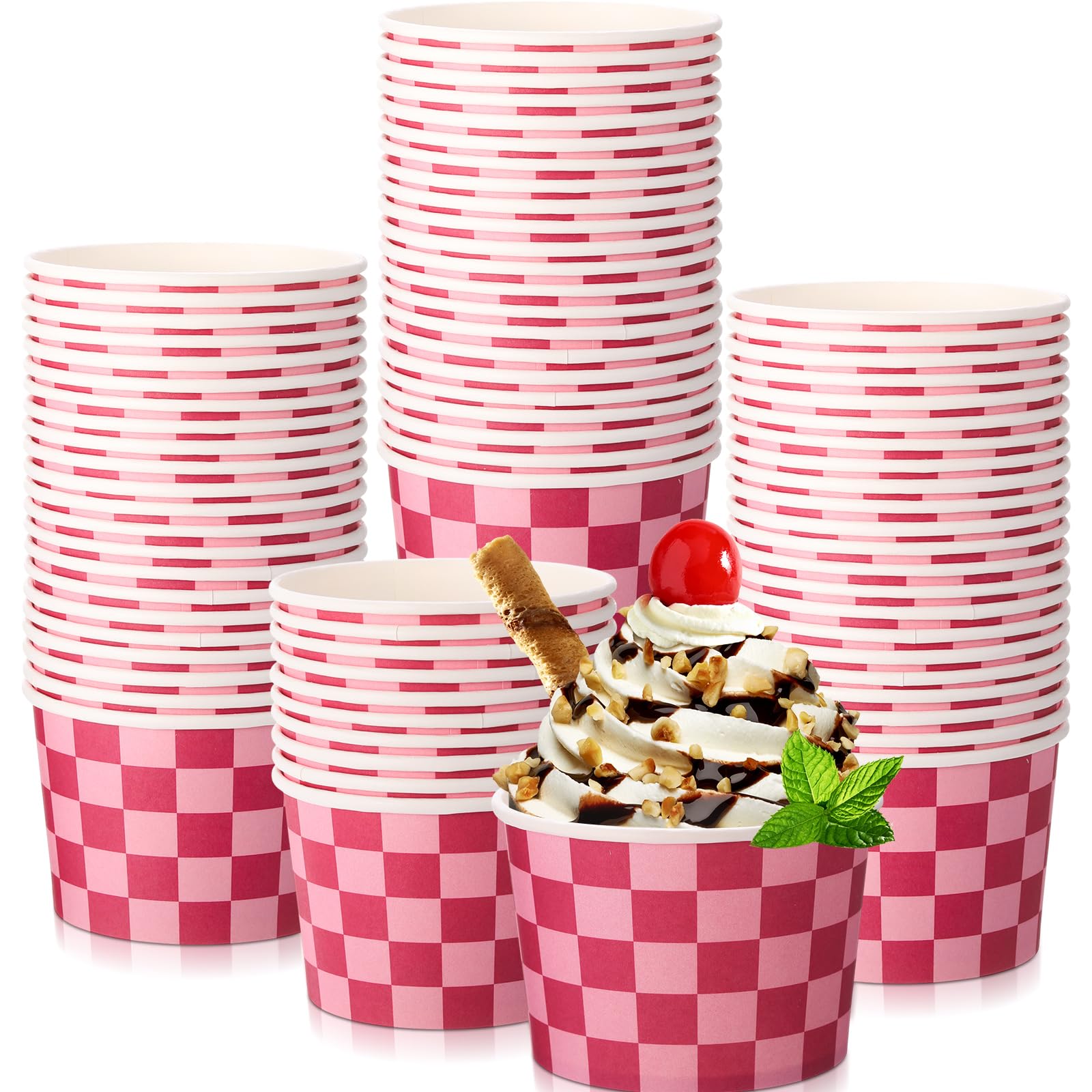 Gobelets en papier à carreaux 255ml jetables pour dessert et collation